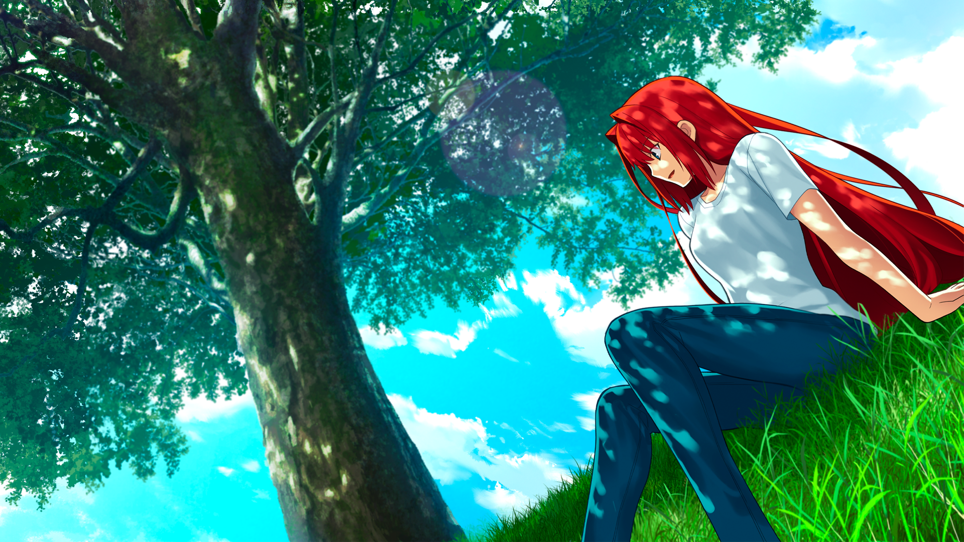 Tsukihime HD: Aoko Aozaki under a tree HD Wallpaper