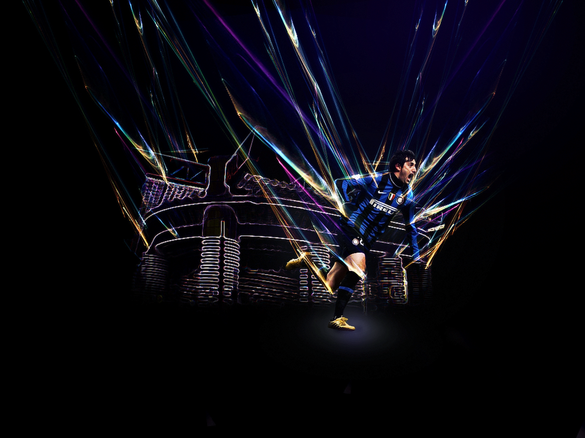Diego Milito Inter Milan in vibrant stadium light art HD Wallpaper