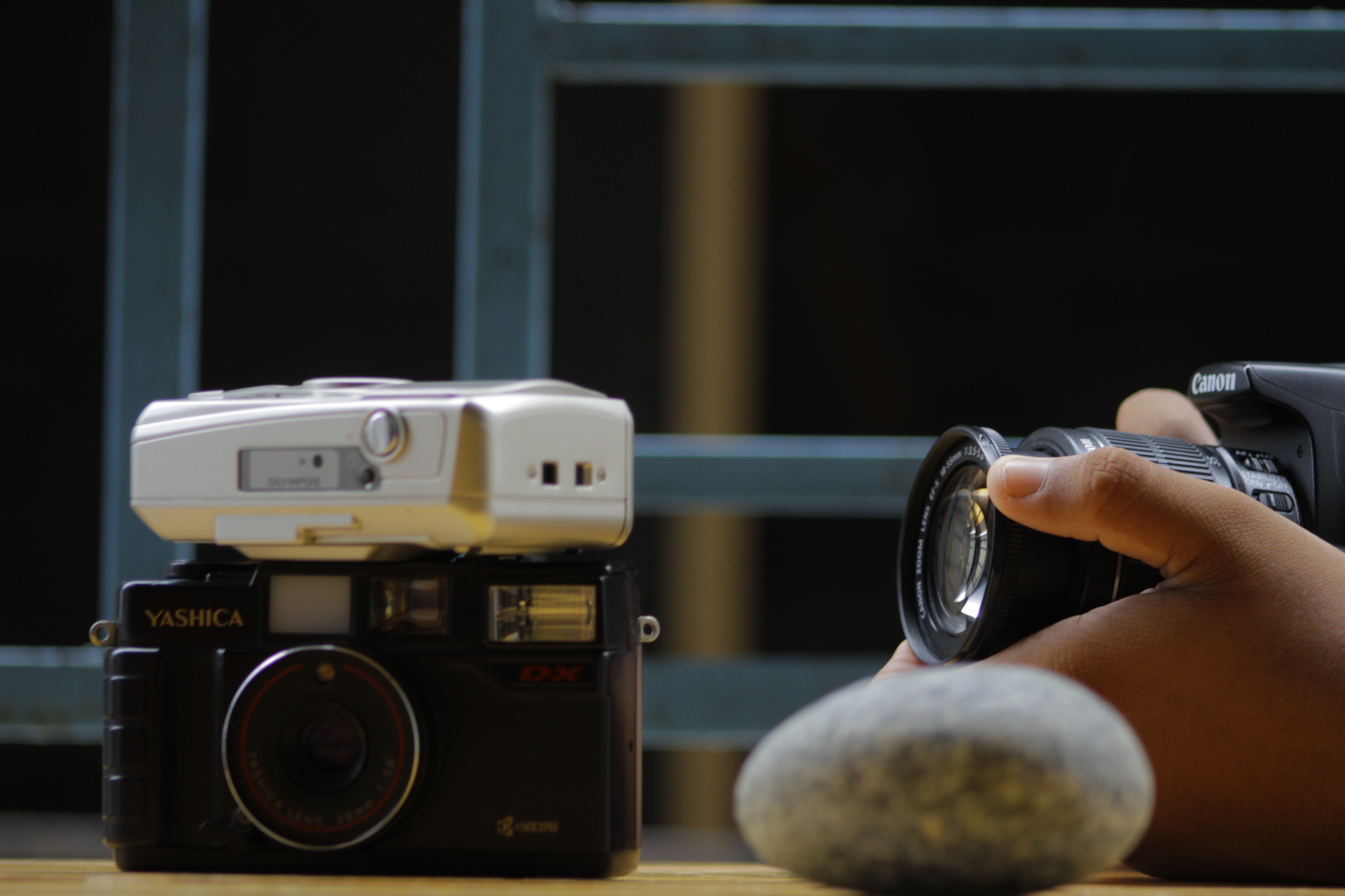 Vintage photography: Yashica and Olympus cameras with Canon HD Wallpaper