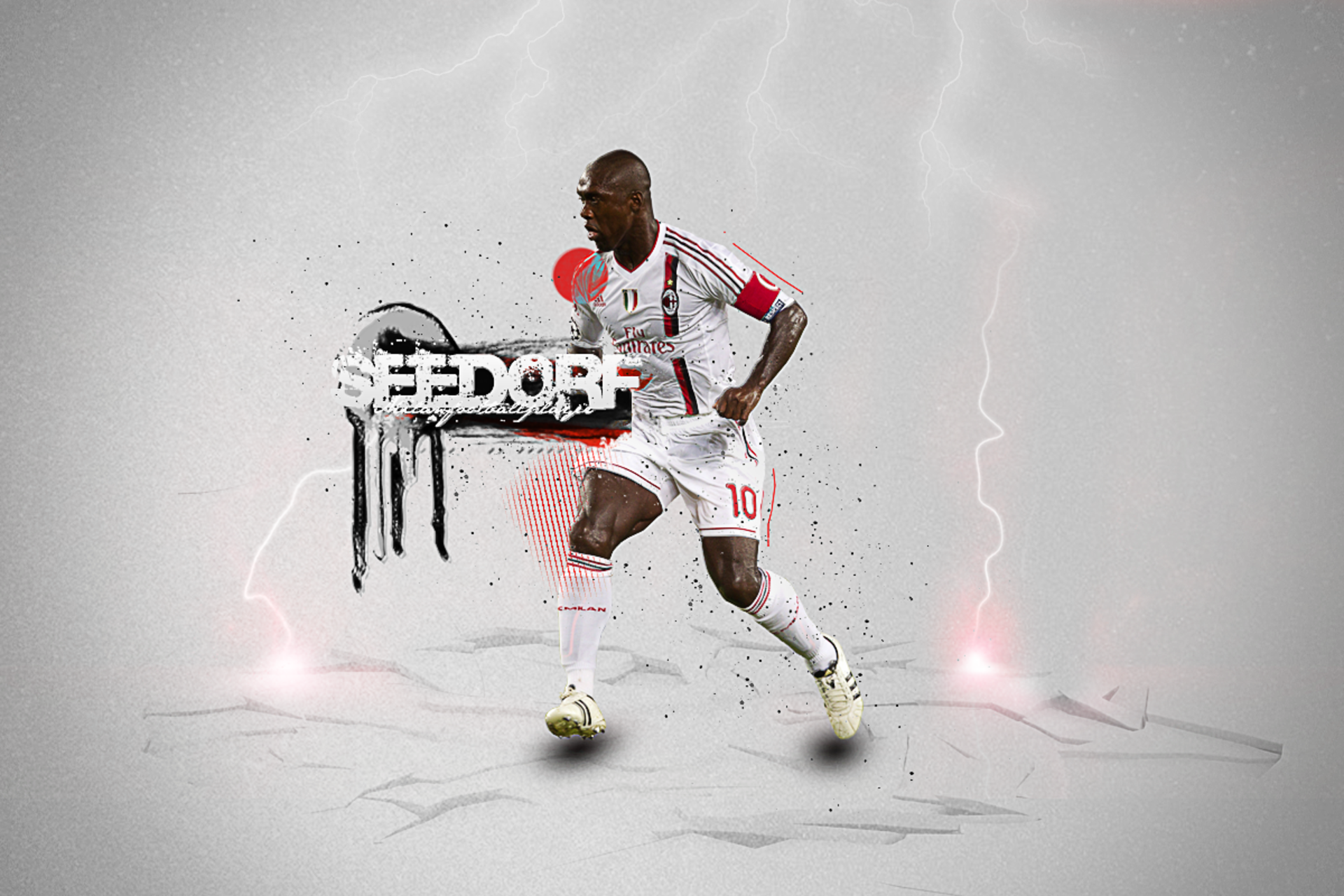 Clarence Seedorf A.C. Milan running lightning art HD Wallpaper