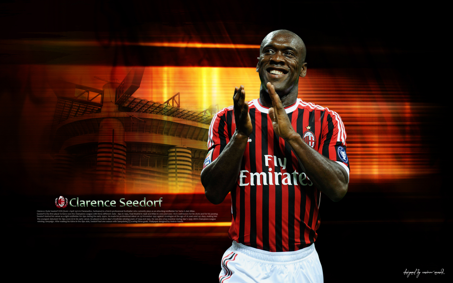 Clarence Seedorf in A.C. Milan jersey clapping HD Wallpaper