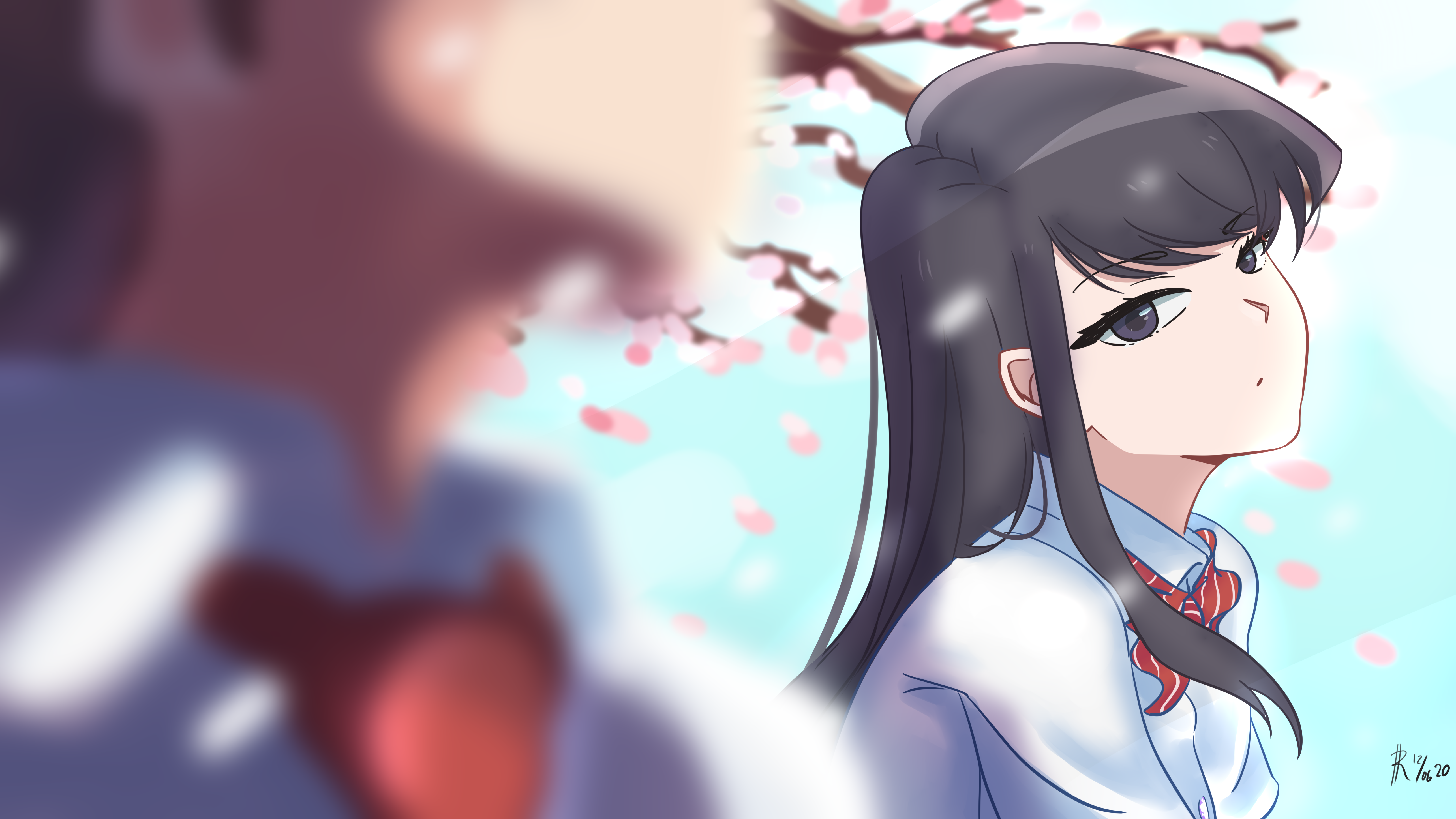 Komi Shouko's thoughtful gaze amidst cherry blossoms HD Wallpaper