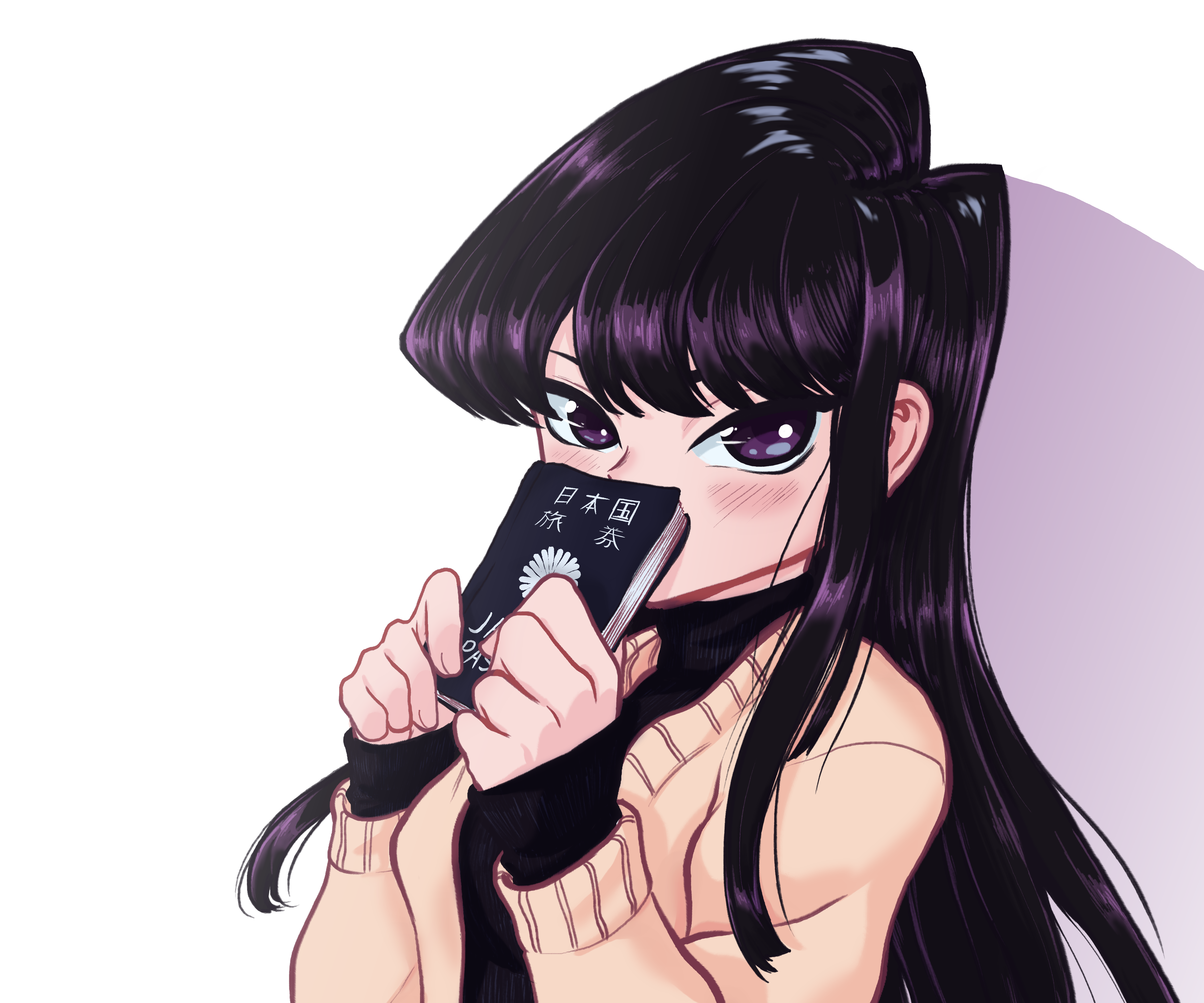 Shy Komi Shouko peeking with a Japanese passport HD Wallpaper