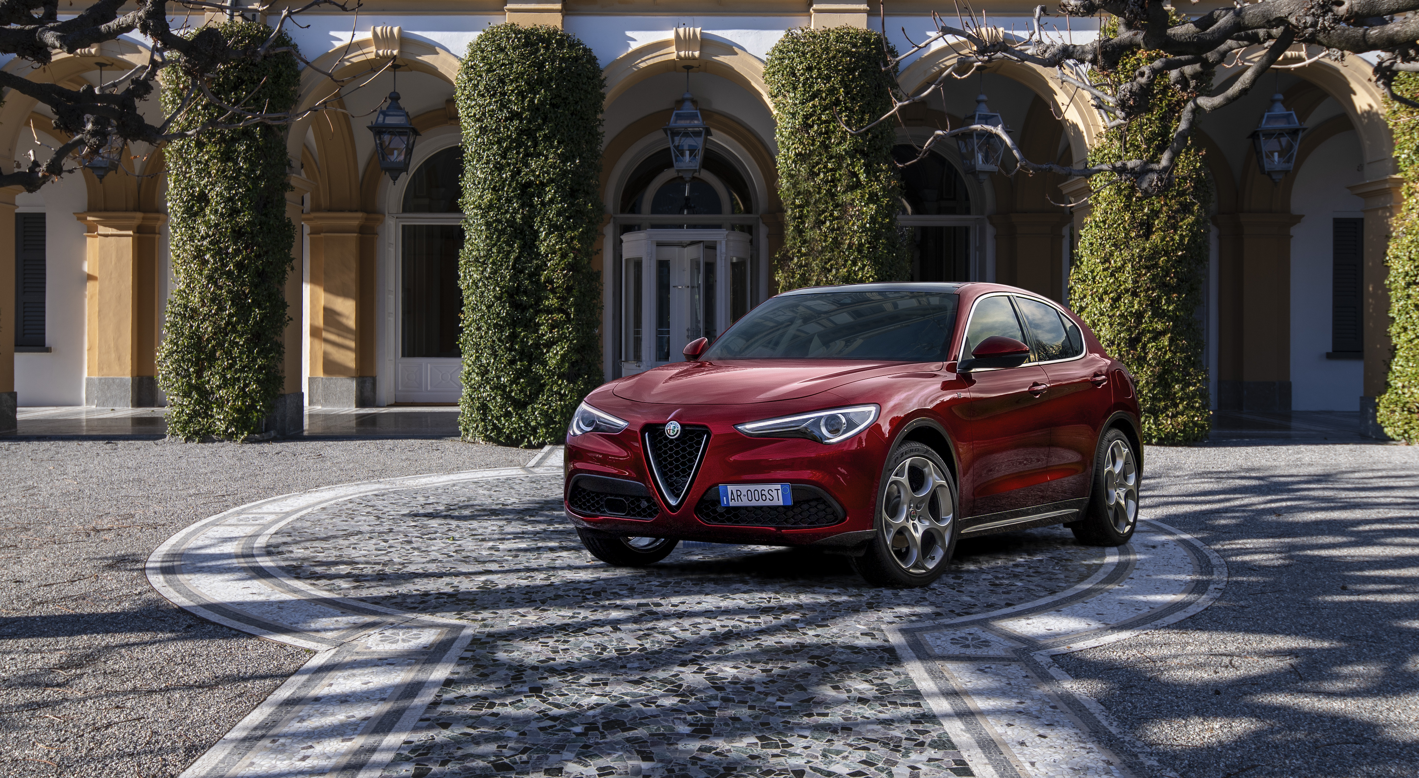 Red Alfa Romeo Stelvio SUV at Villa d’Este HD Wallpaper