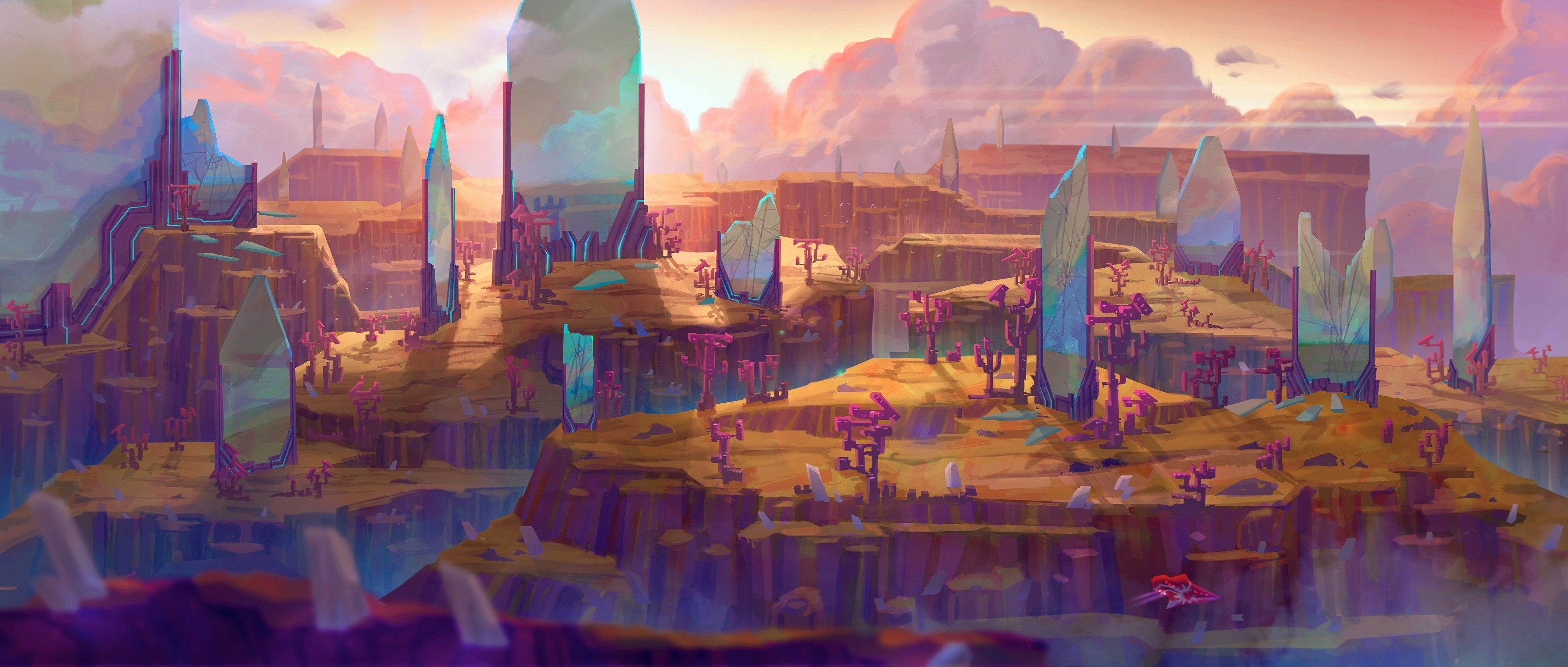 Barren of Mirrors: Crystal Spires at Sunset HD Wallpaper