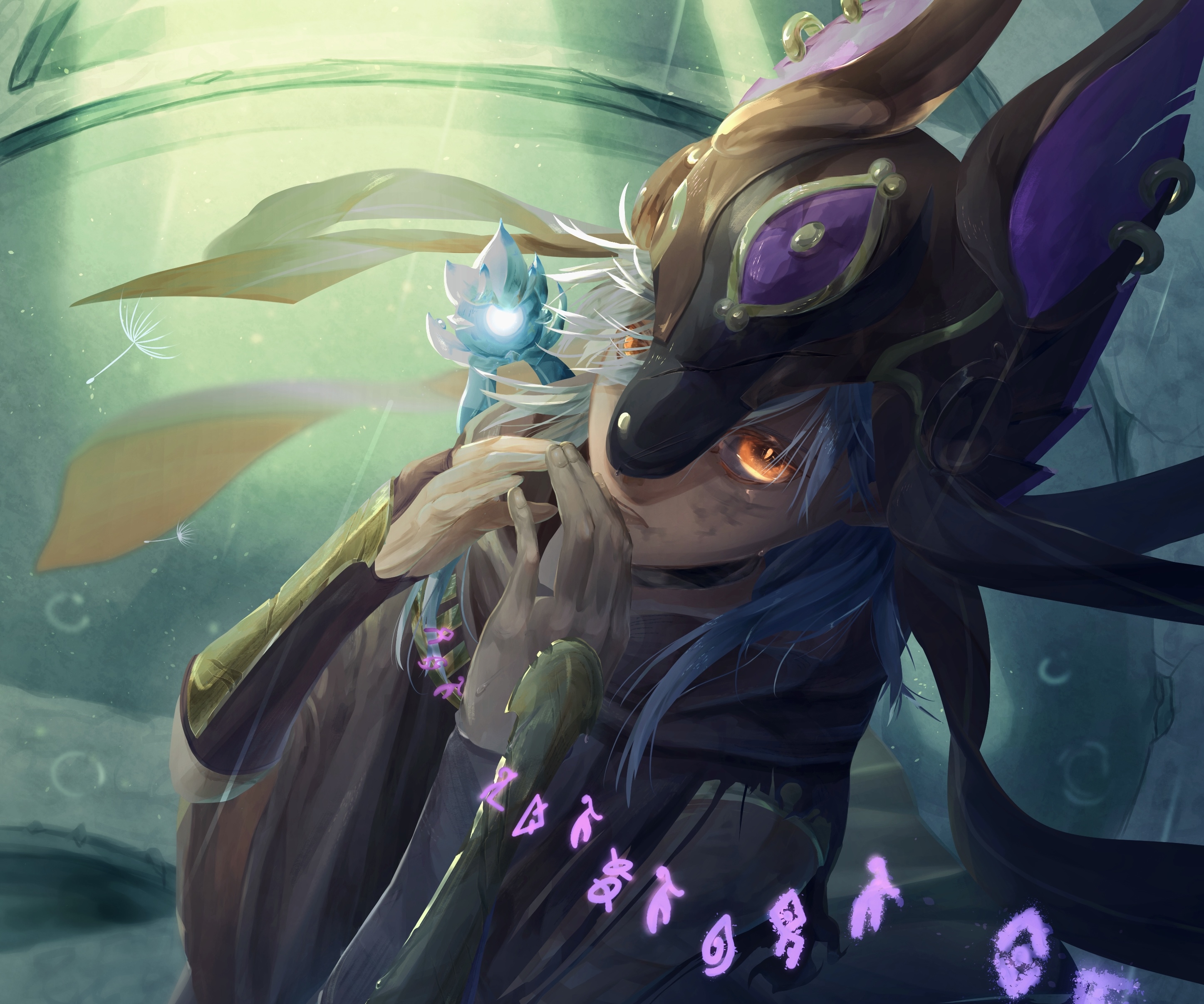 Cyno (Genshin Impact) with glowing eyes and mystical runes HD Wallpaper