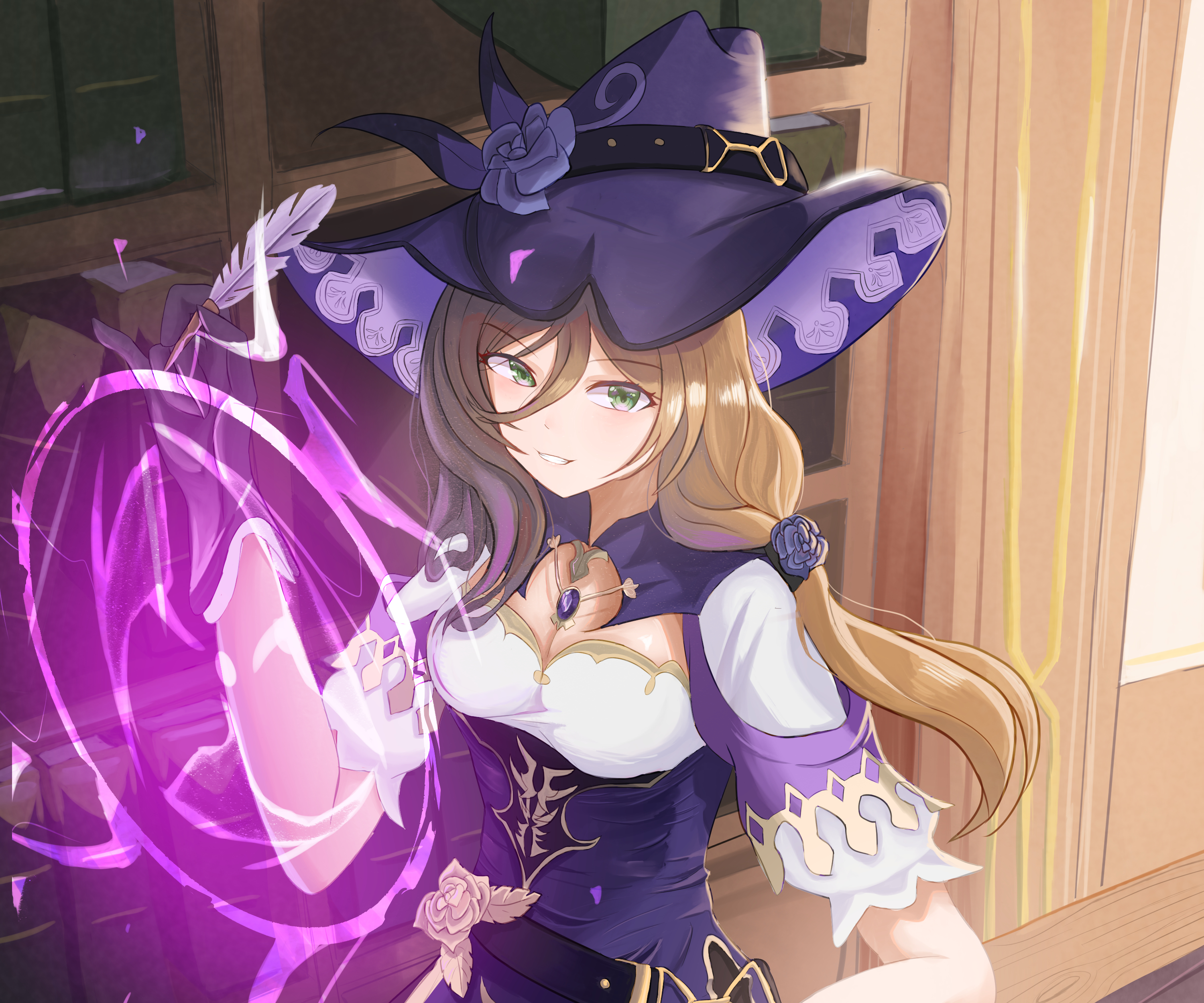 Seductive Lisa (Genshin Impact) casting electro magic HD Wallpaper