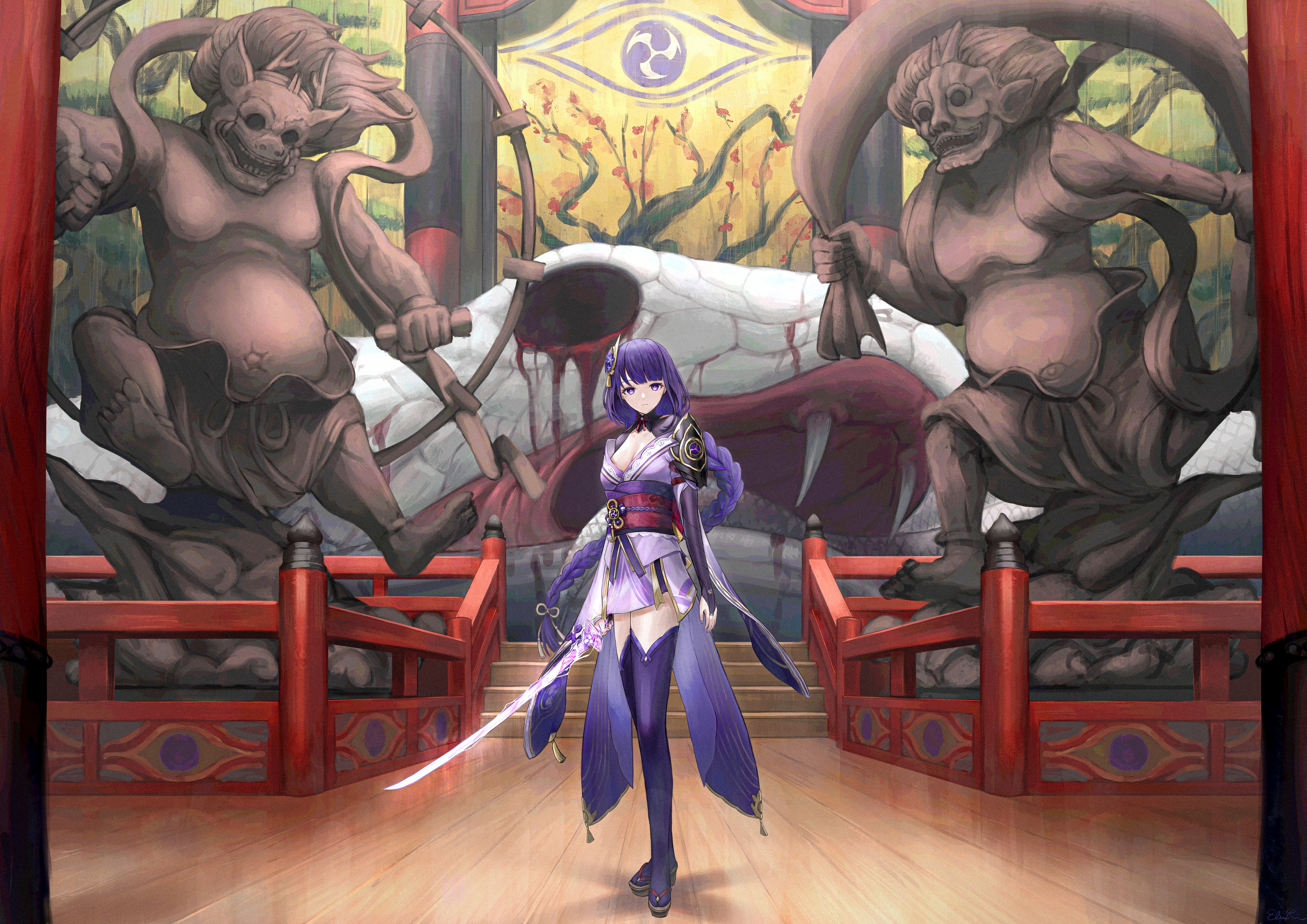 Raiden Shogun in the Serpent's Lair HD Wallpaper