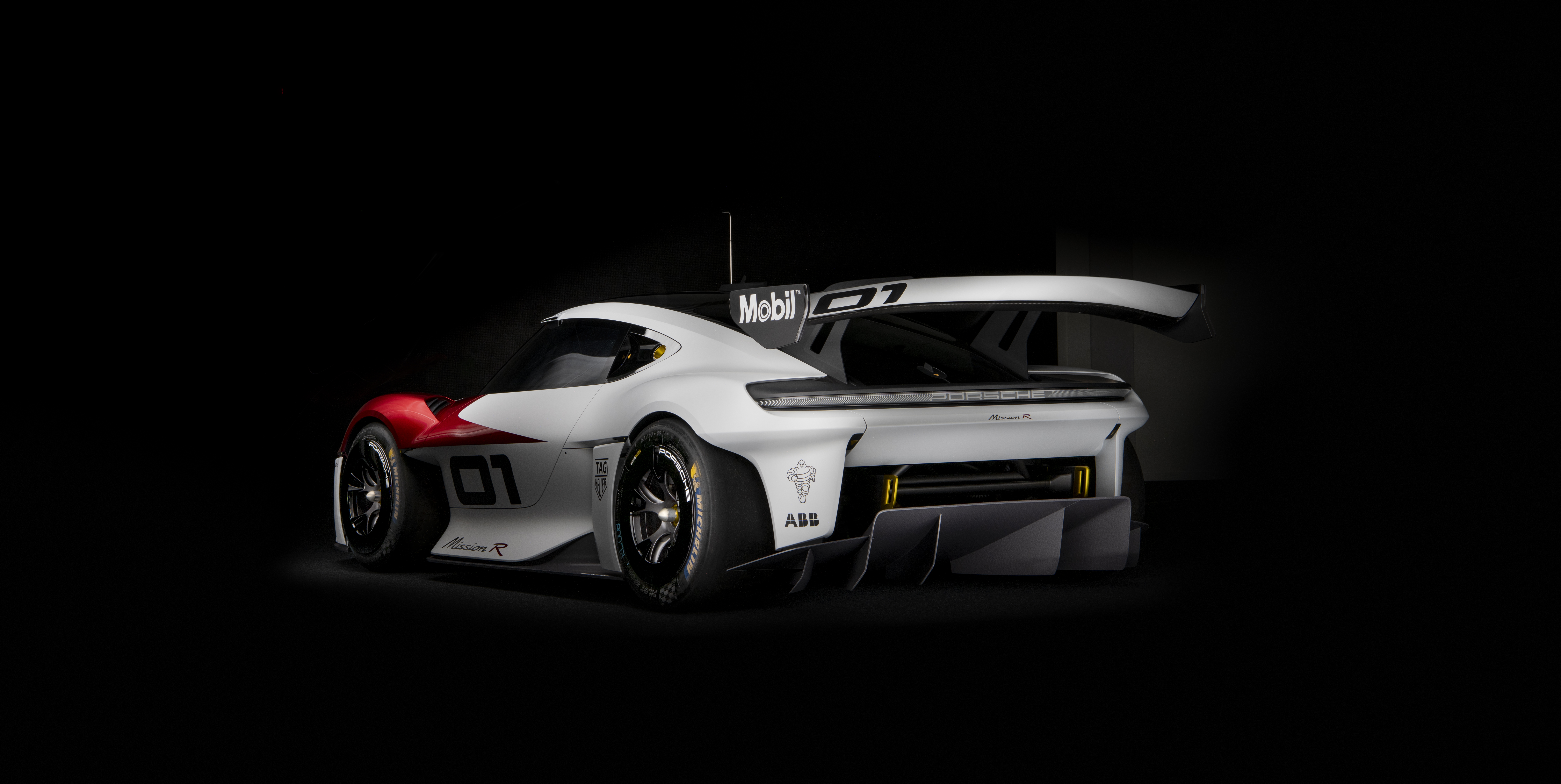 White and Red Porsche Mission R Electric Race Car HD Wallpaper