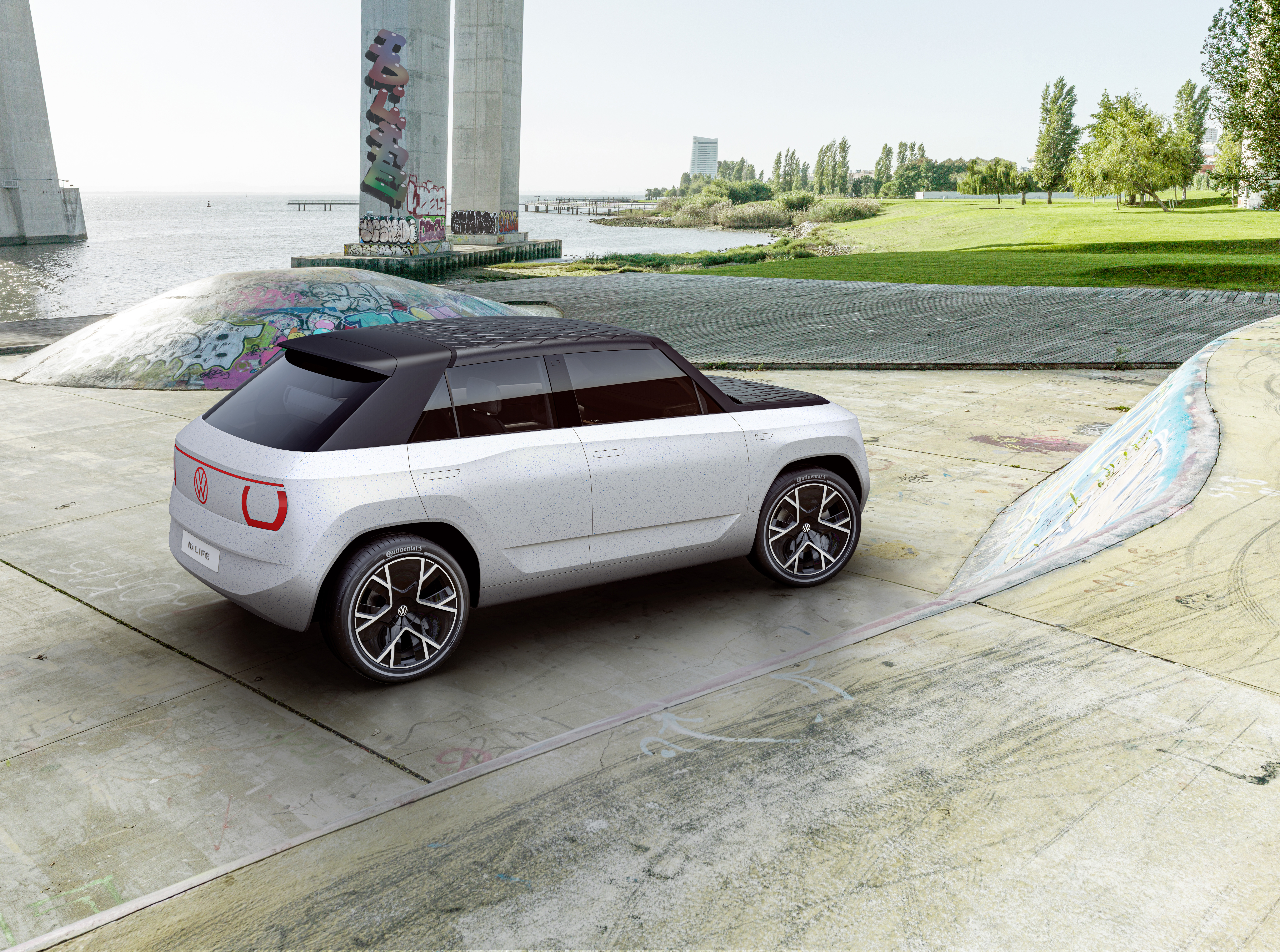 Volkswagen I.D. LIFE electric concept car in skate park HD Wallpaper