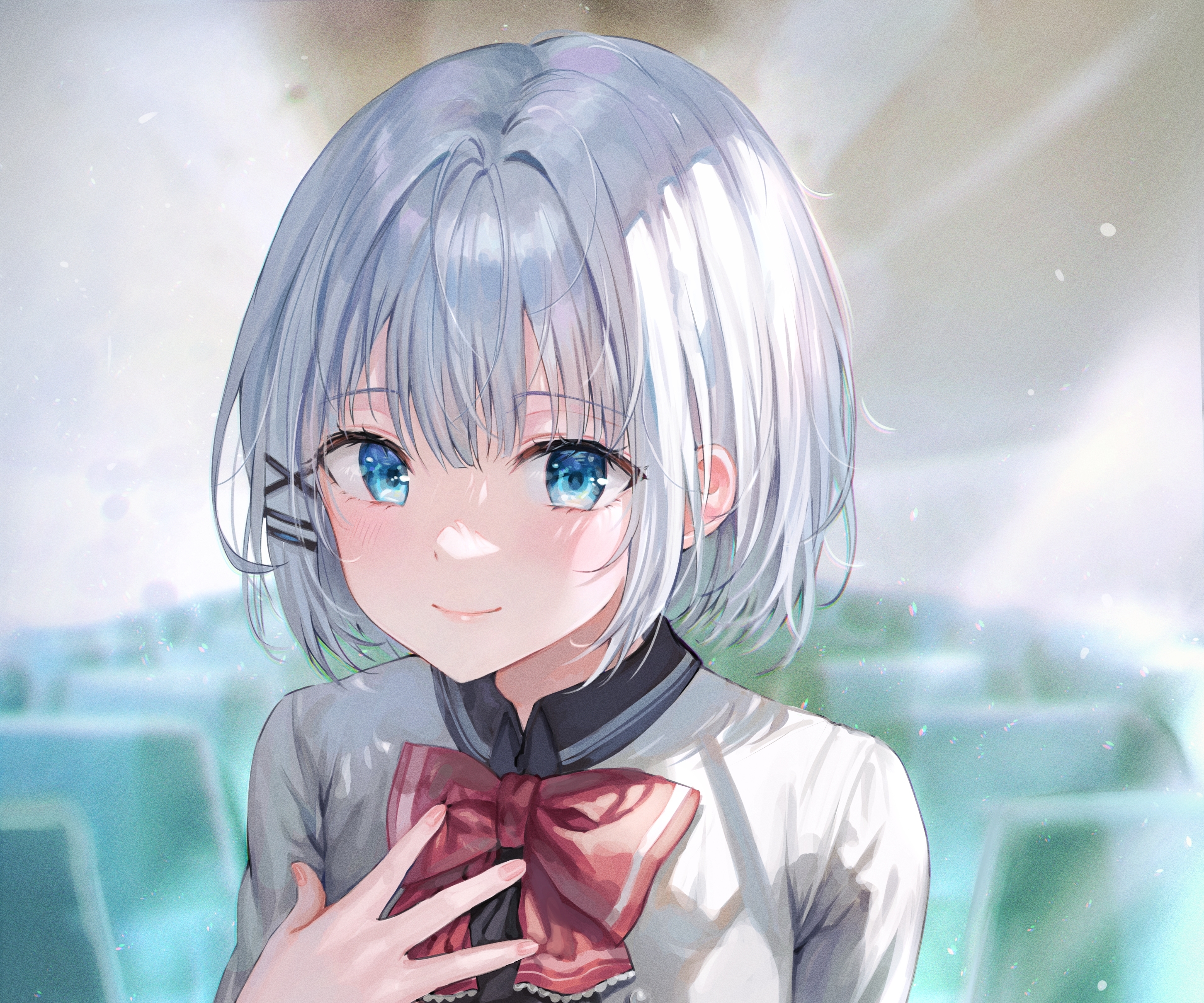 Siesta's gentle smile in a classroom HD Wallpaper