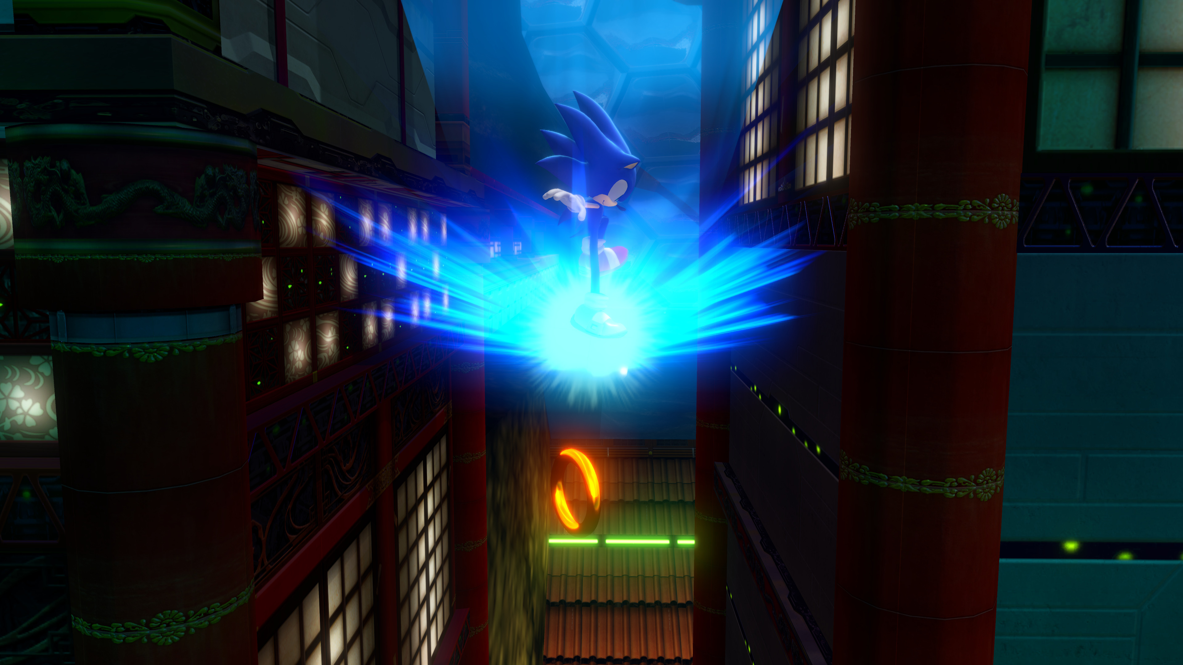 Sonic the Hedgehog unleashing a blue energy burst HD Wallpaper