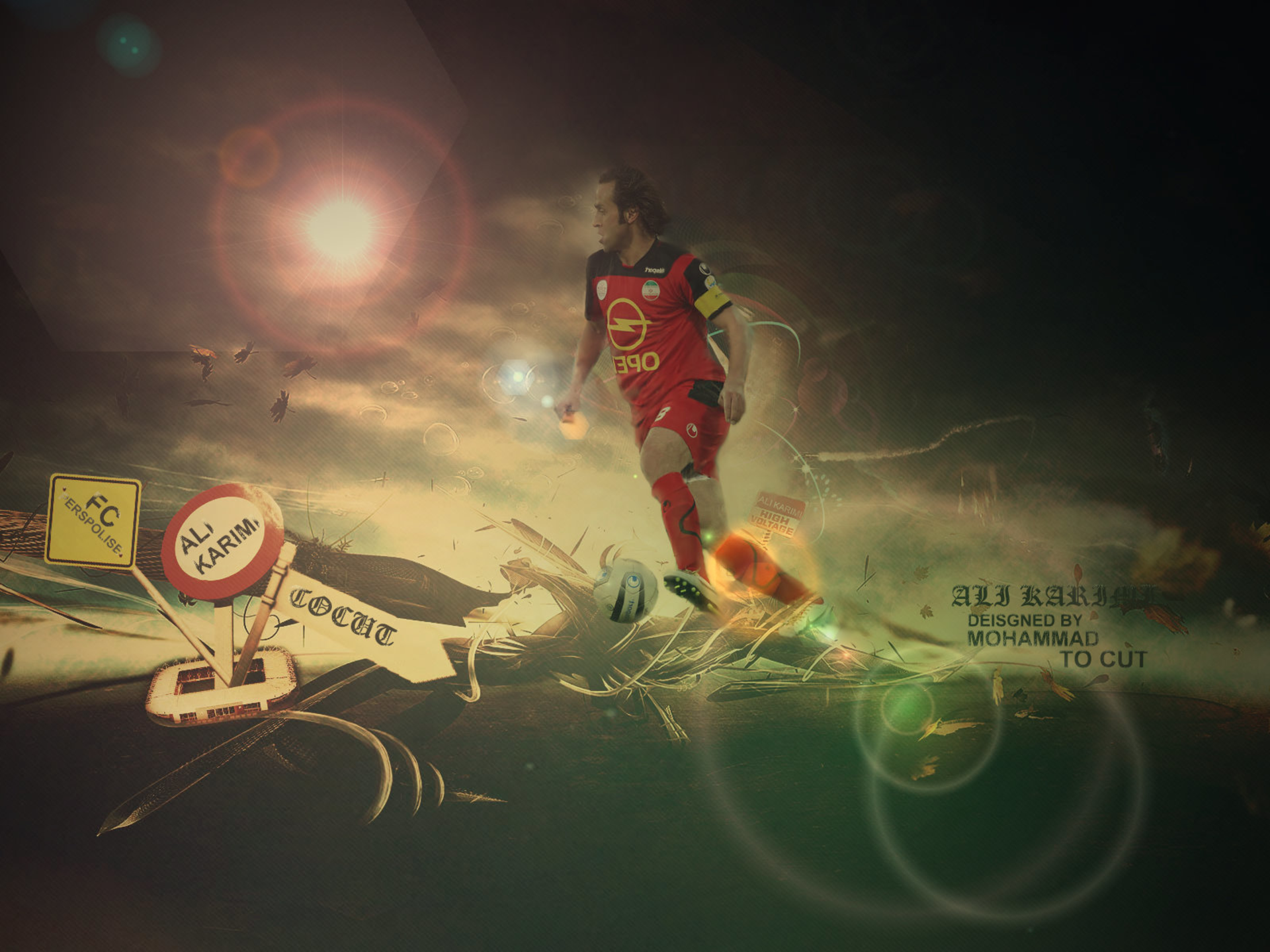Stylized Ali Karimi Persepolis F.C. Soccer Art HD Wallpaper
