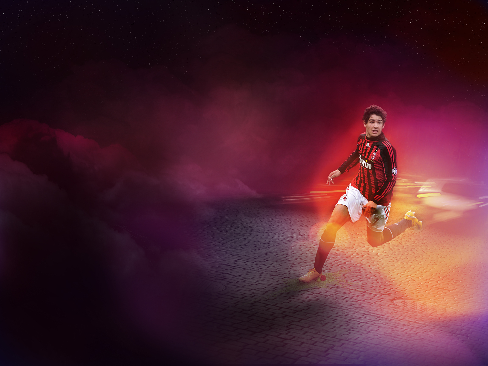 Alexandre Pato running for A.C. Milan with glowing effects HD Wallpaper