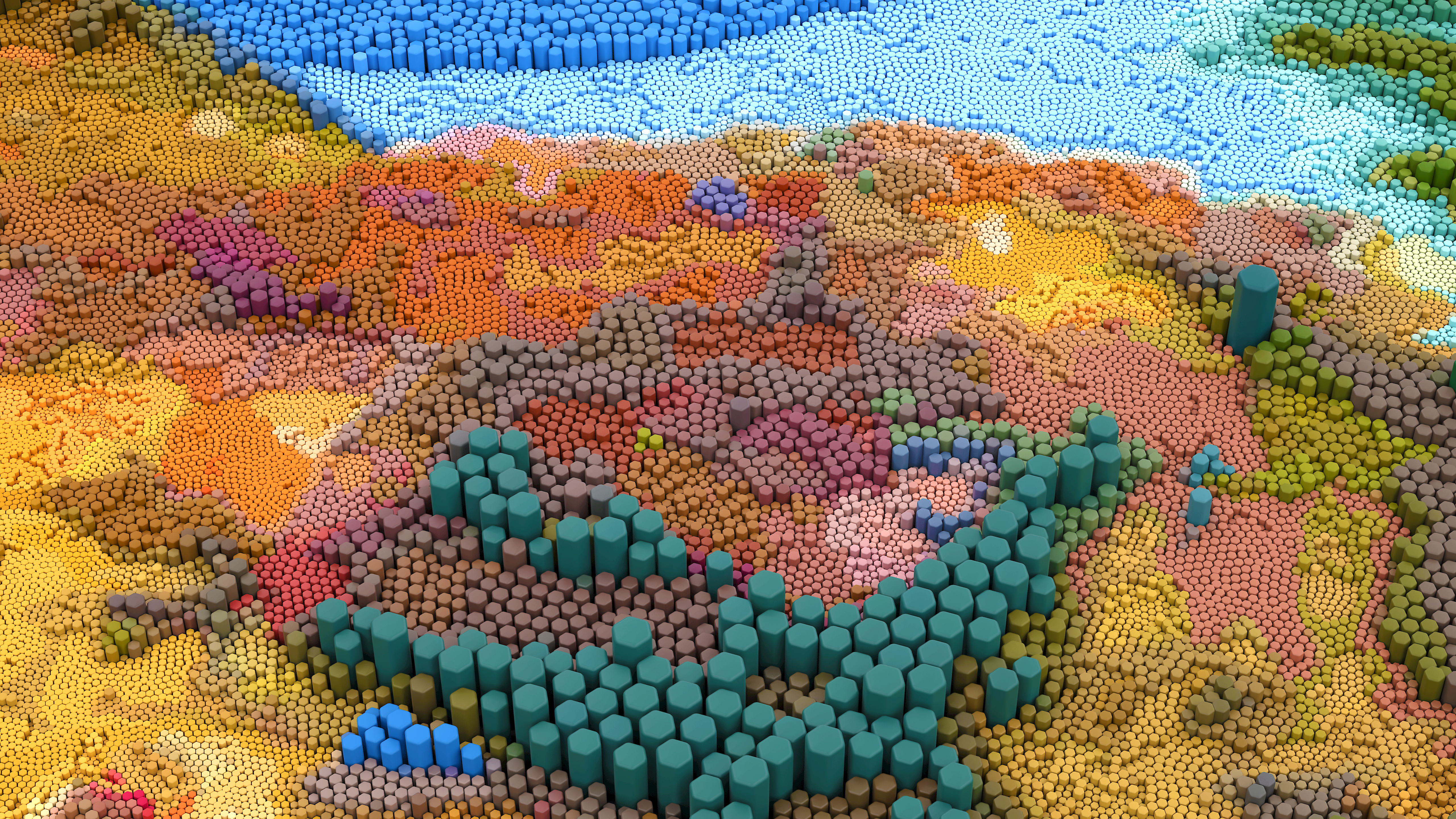 Vibrant Distorted Hexagon Landscape HD Wallpaper