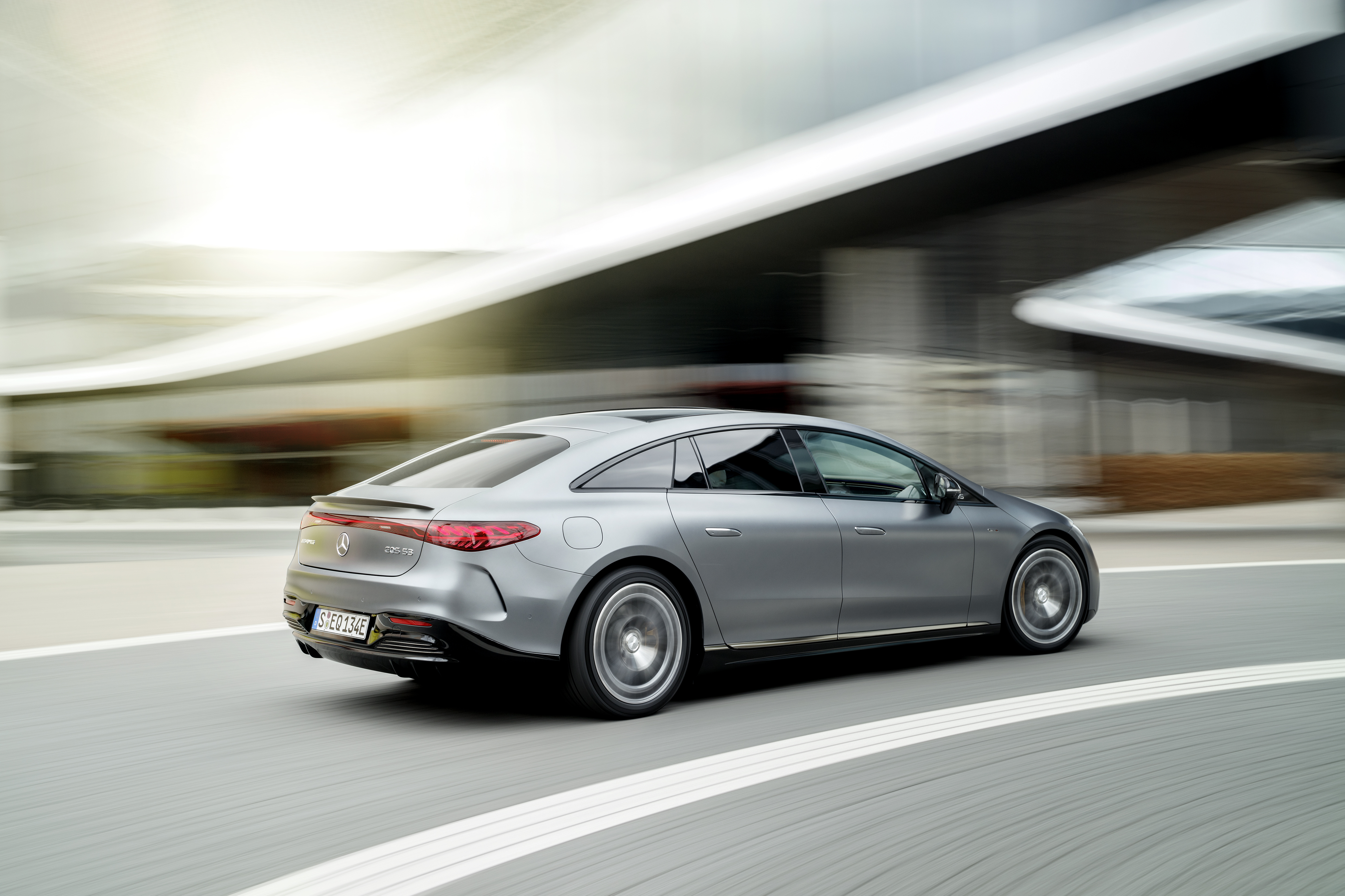 Mercedes-AMG EQS 53 4MATIC+ luxury electric car in motion HD Wallpaper
