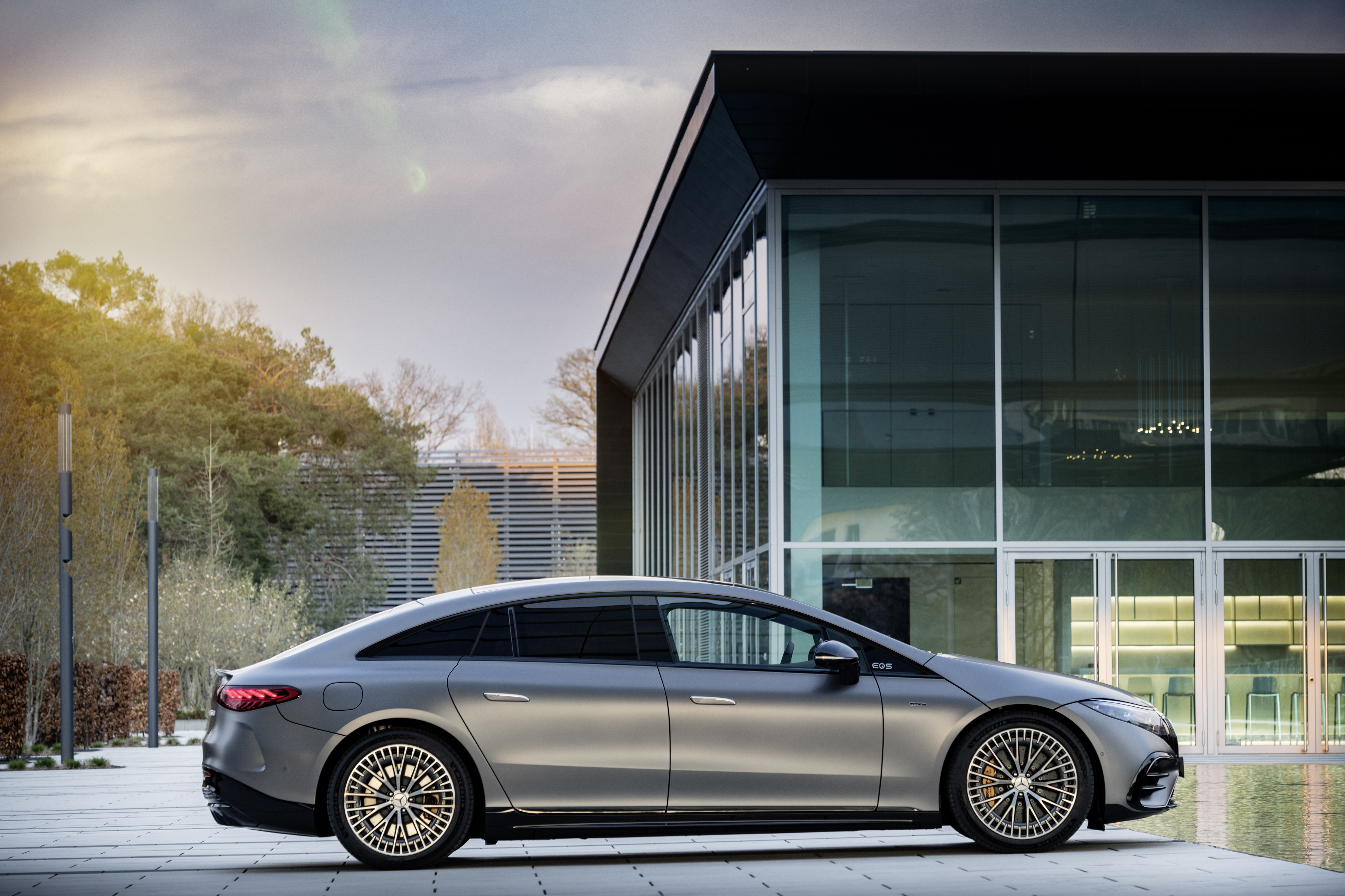Mercedes-AMG EQS 53 Electric Car Parked at Modern Building HD Wallpaper