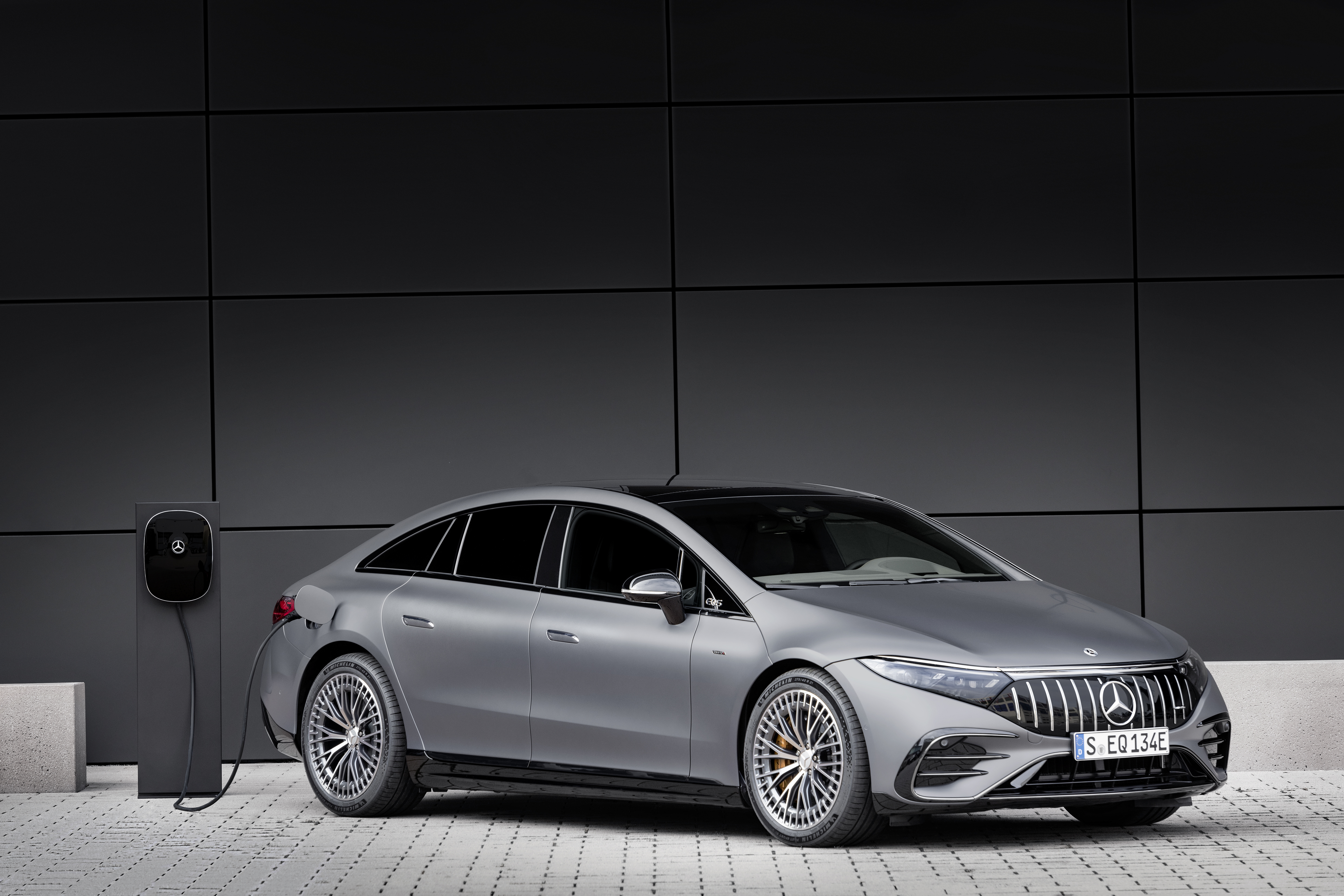Mercedes-AMG EQS 53 electric car charging HD Wallpaper