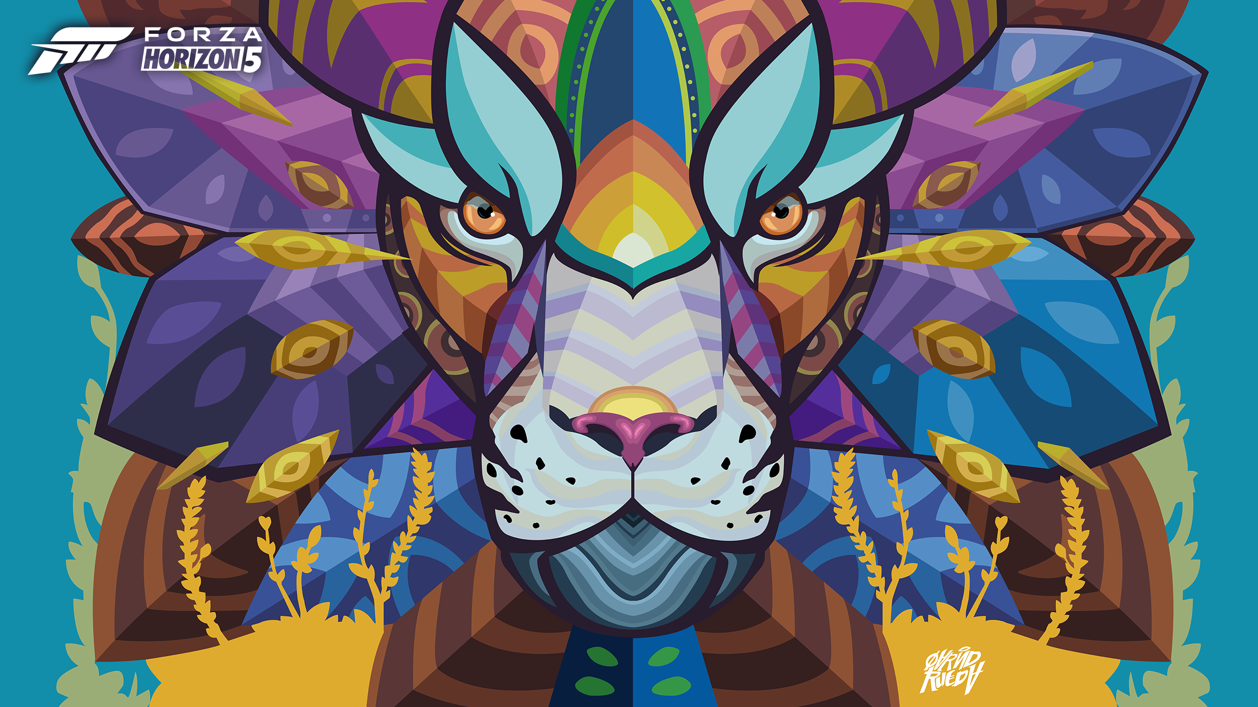 Forza Horizon 5 Colorful Geometric Lion HD Wallpaper