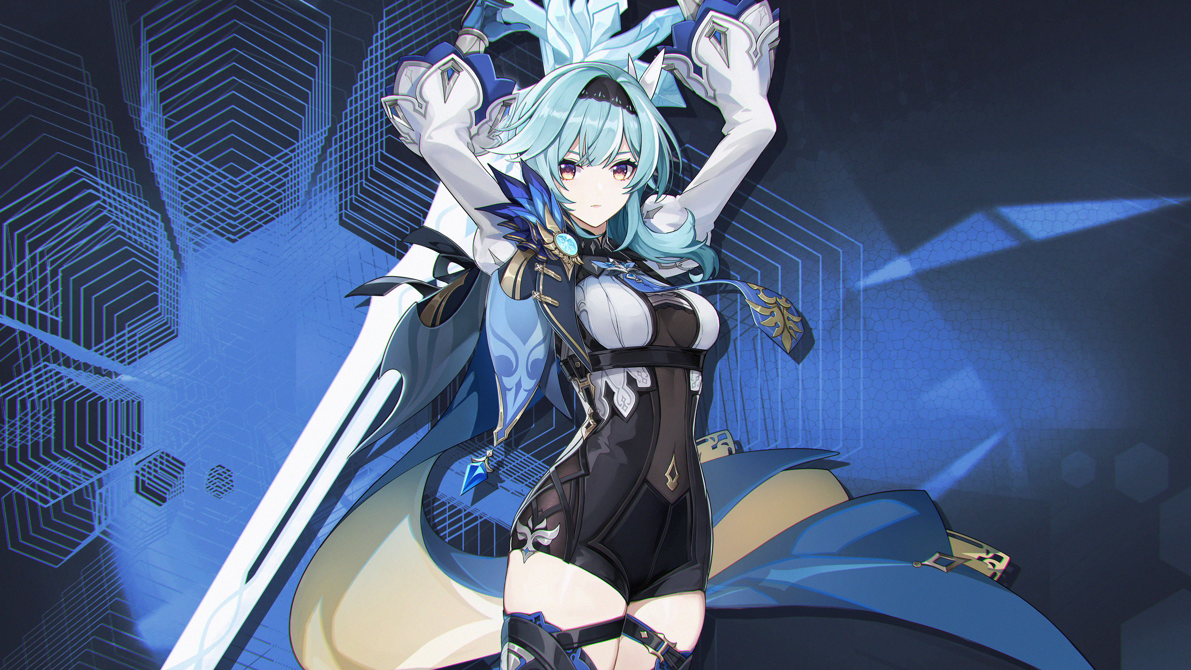 Eula Genshin Impact Blue Tech Sword Art HD Wallpaper