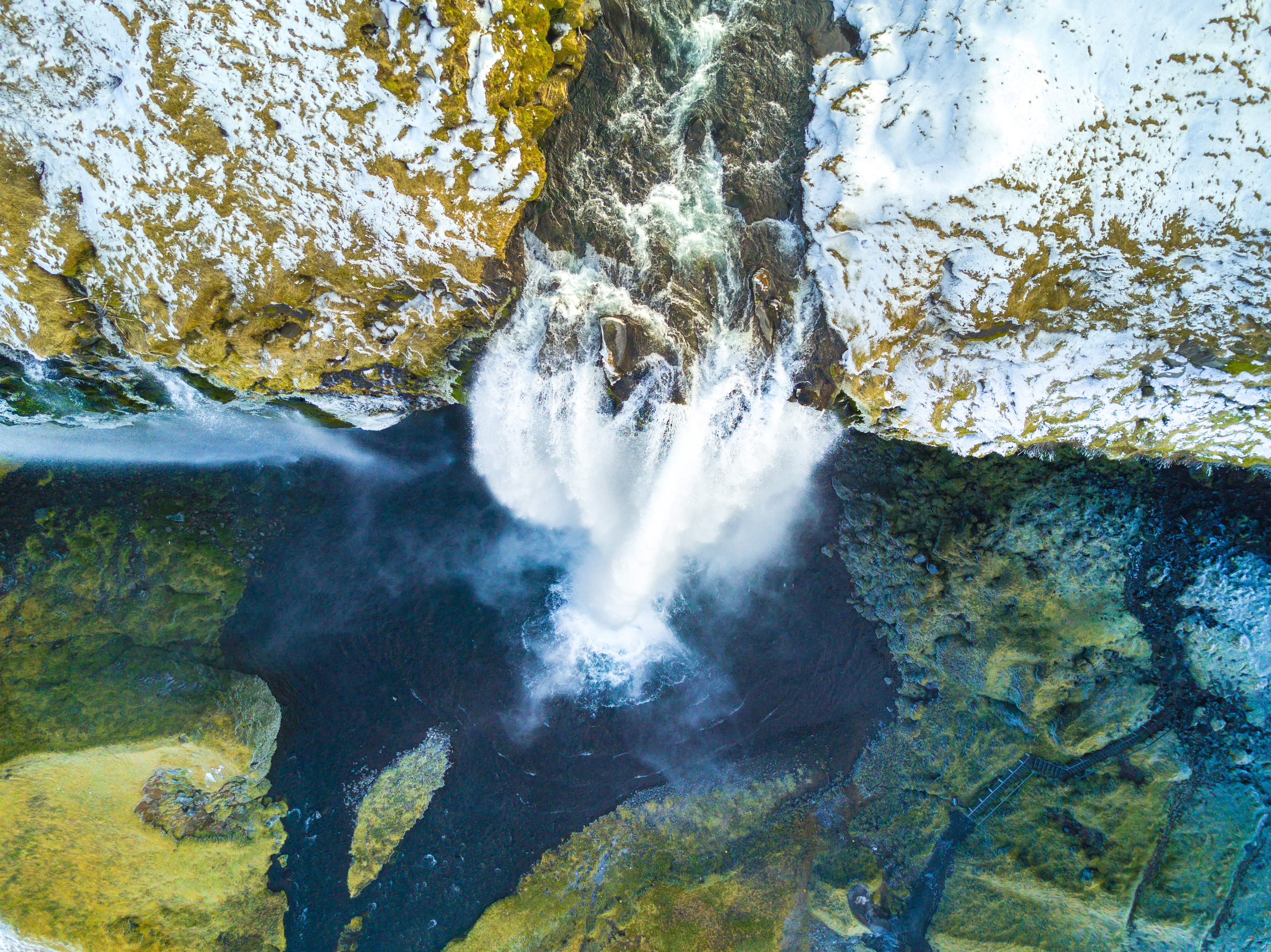 Aerial View of Seljalandsfoss Waterfall in Winter 4K HD Wallpaper