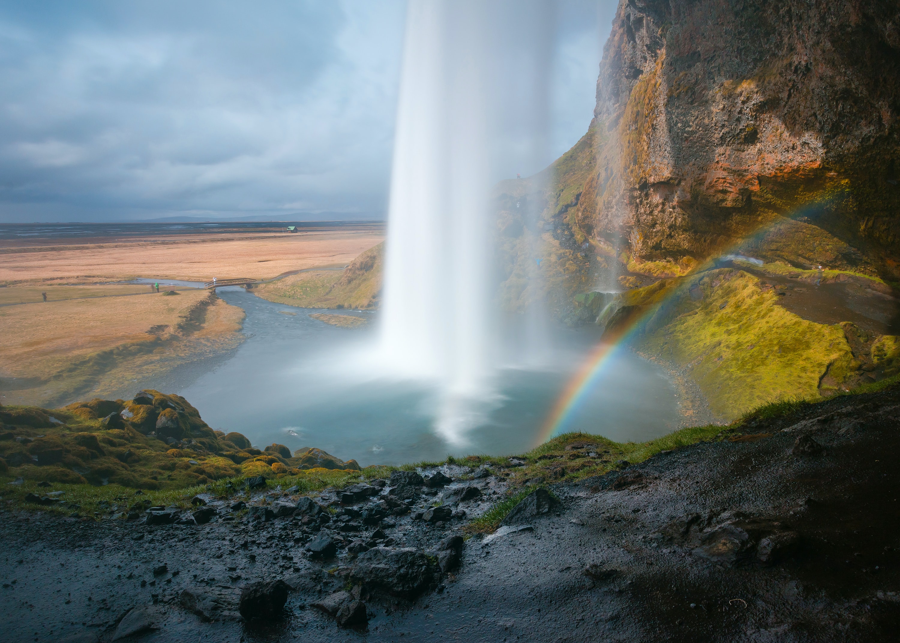 Seljalandsfoss Waterfall with Rainbow HD Wallpaper