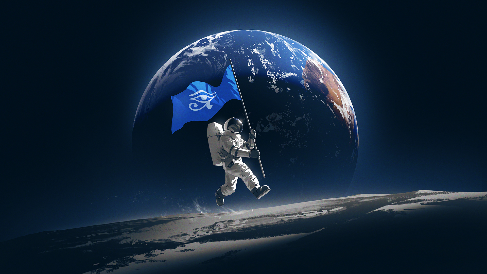 Astronaut carries Eye of Horus flag on Moon HD Wallpaper