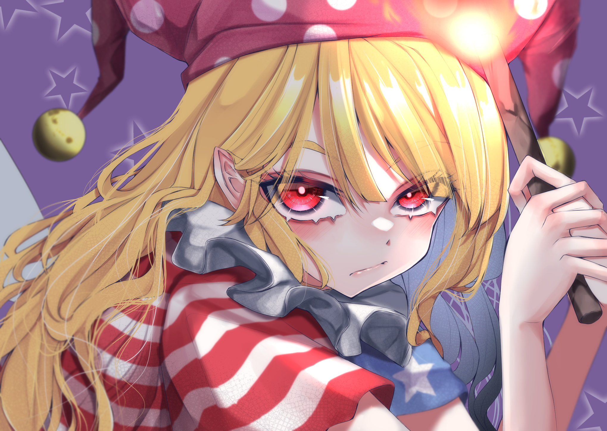 Intense Touhou Clownpiece with glowing stick HD Wallpaper