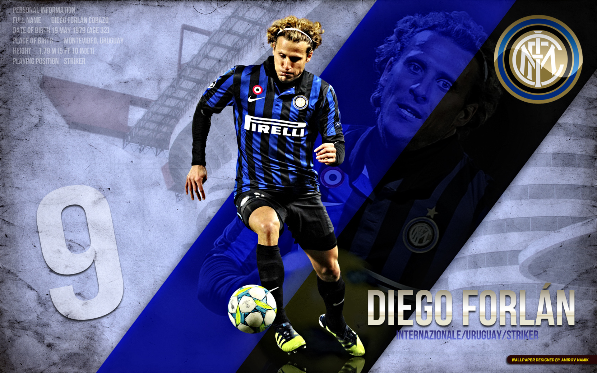 Diego Forlán Number 9 Inter Milan HD Wallpaper
