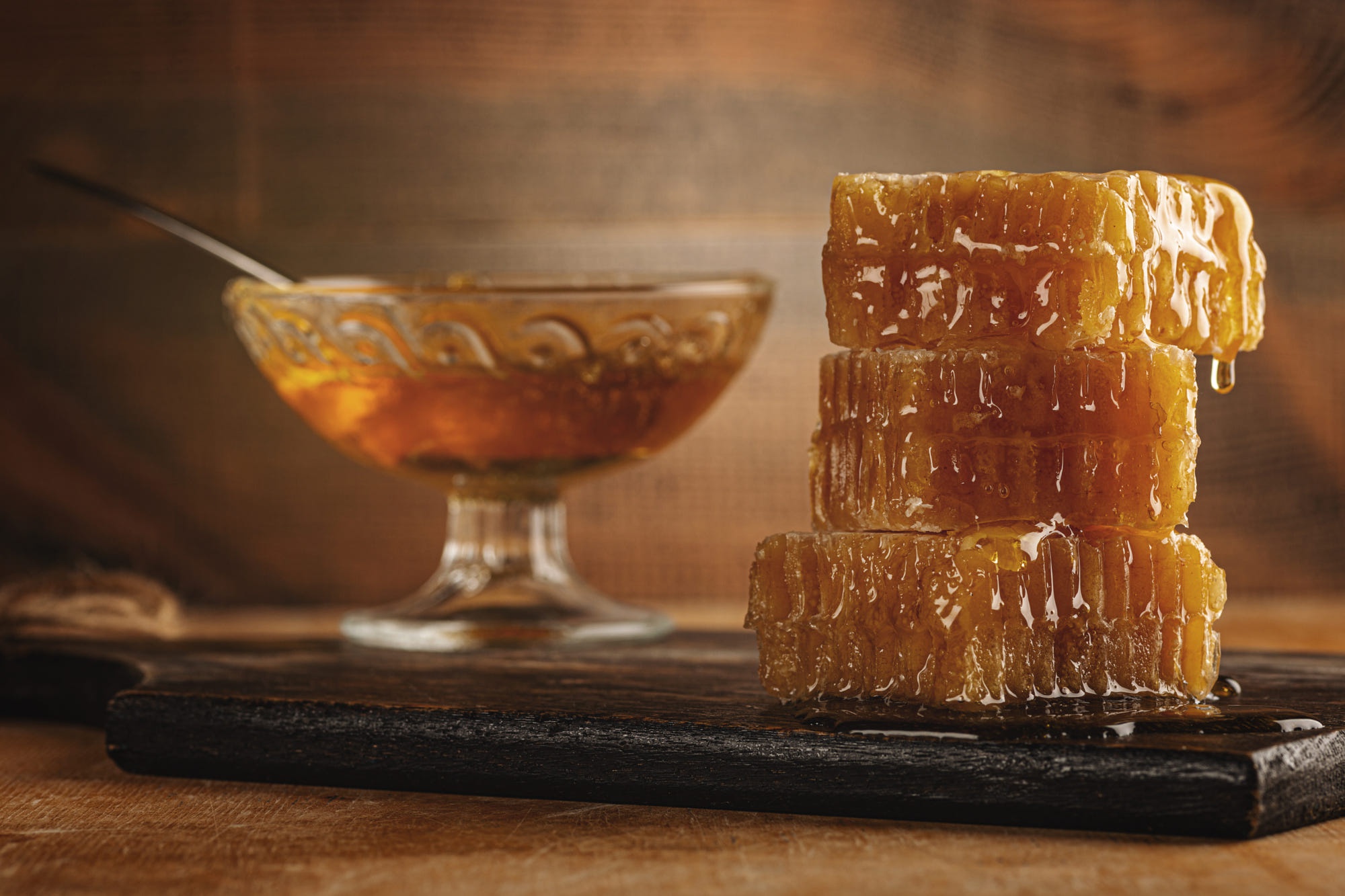Delicious Honeycomb Stack with Dripping Honey HD Wallpaper