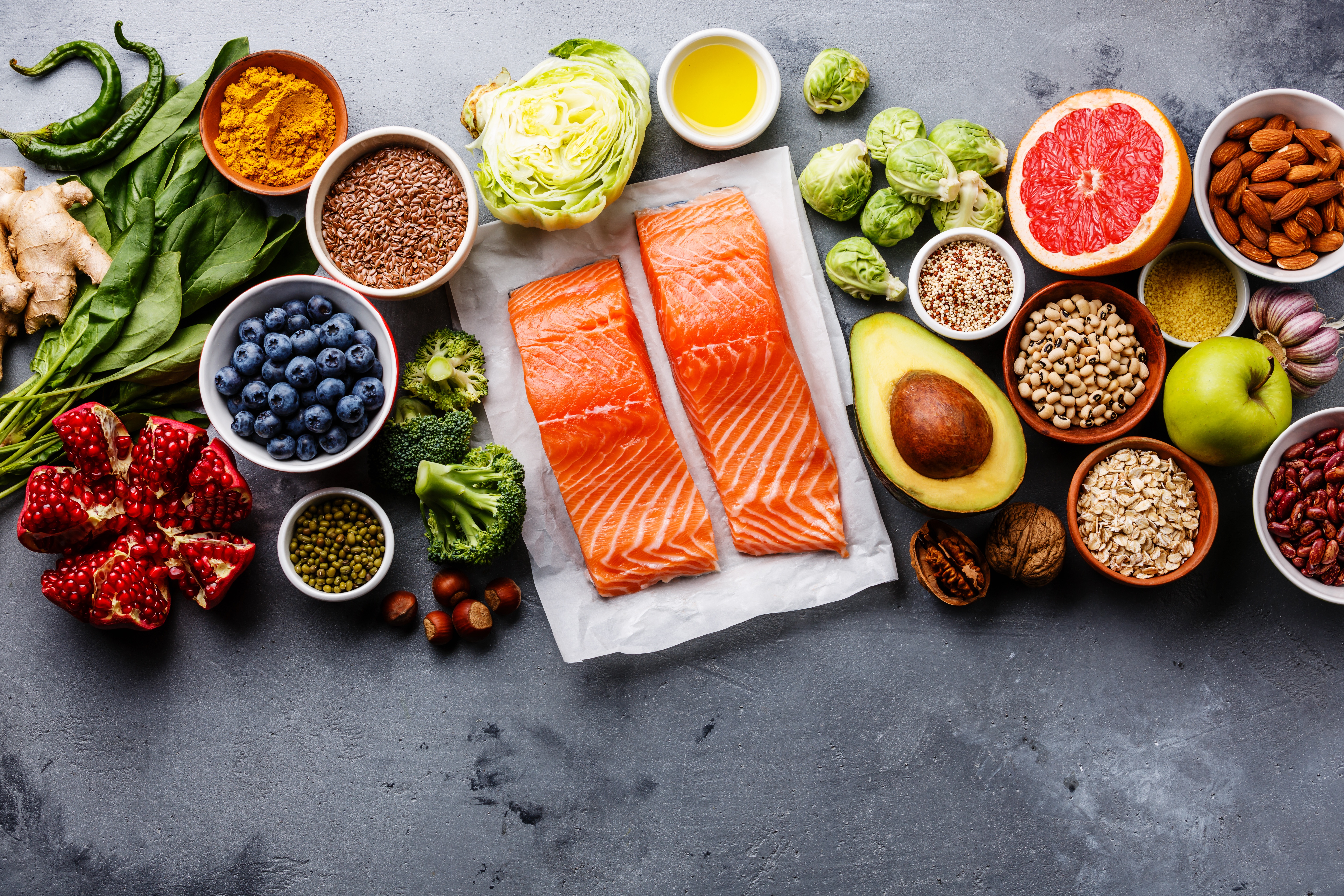 Still Life 4K: Salmon and Healthy Superfoods HD Wallpaper
