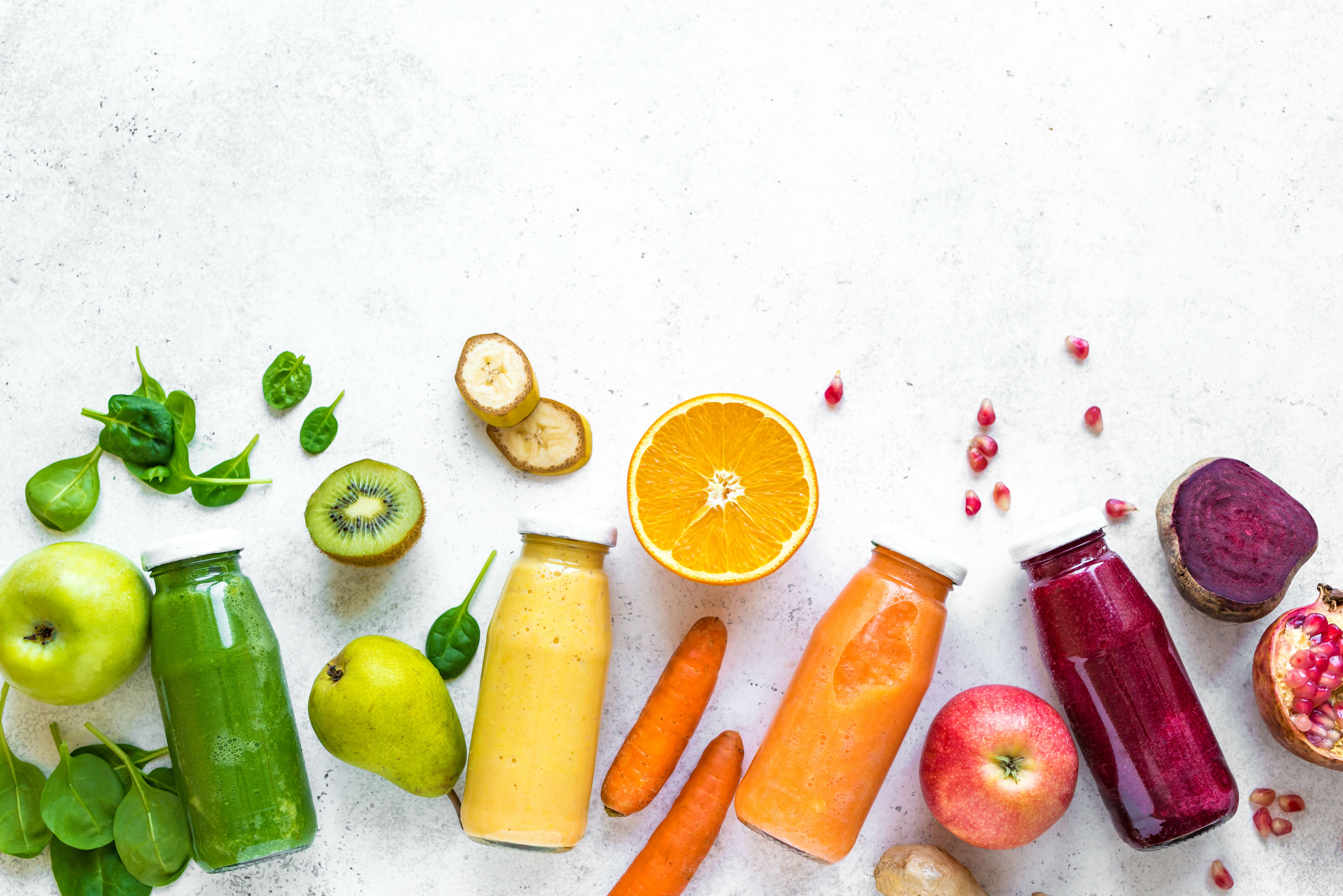 Vibrant Smoothies with Fresh Fruits and Veggies 4K HD Wallpaper