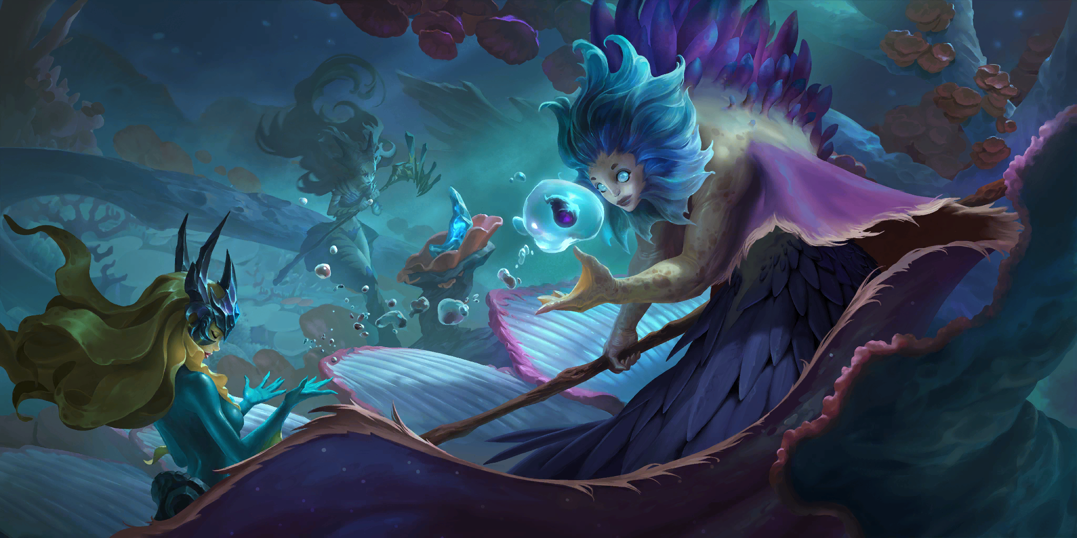 Legends of Runeterra Nami and Marai underwater scene HD Wallpaper