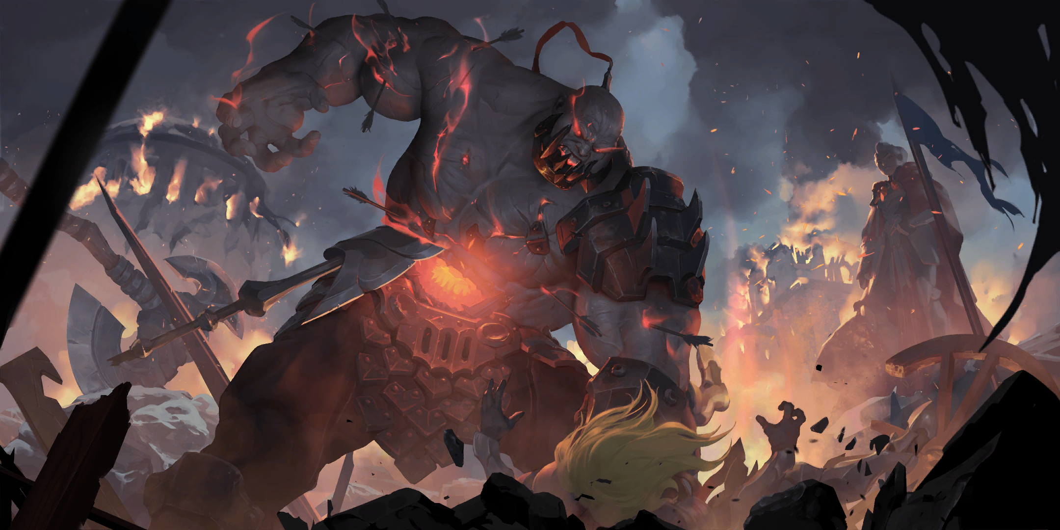 Sion: Undead Juggernaut in Fiery Battle HD Wallpaper