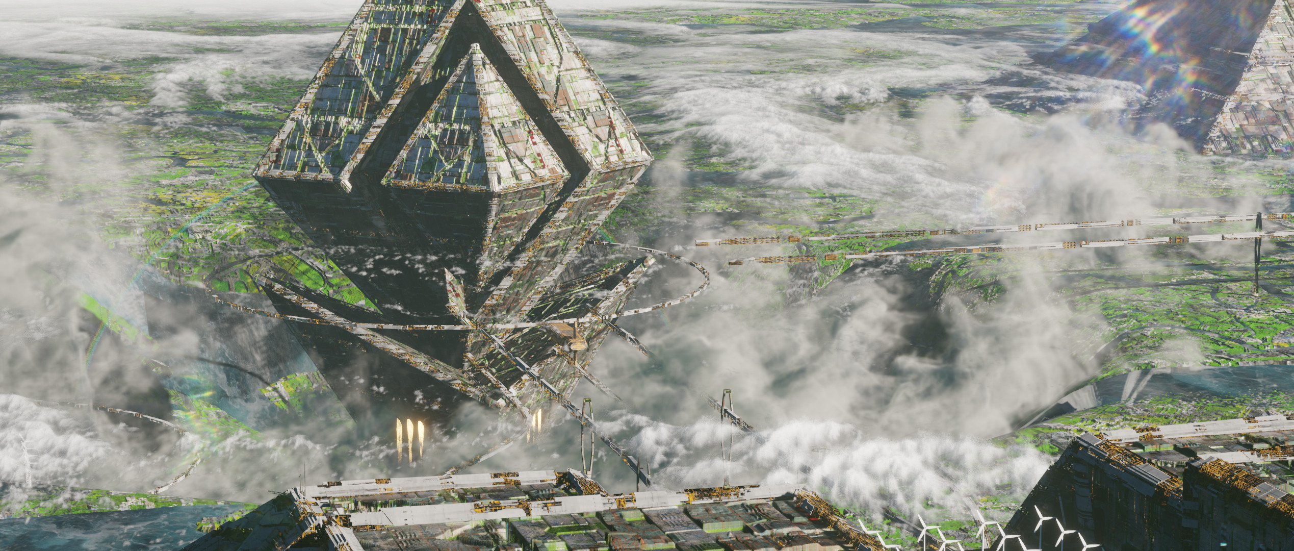 ΞReturns: Floating City in a Green Landscape HD Wallpaper