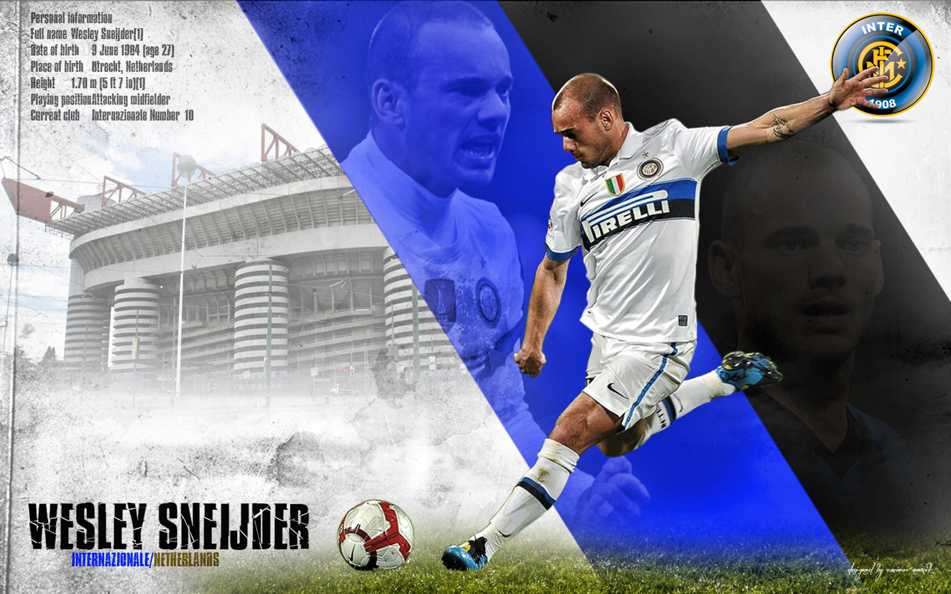 Wesley Sneijder Inter Milan football action at San Siro HD Wallpaper