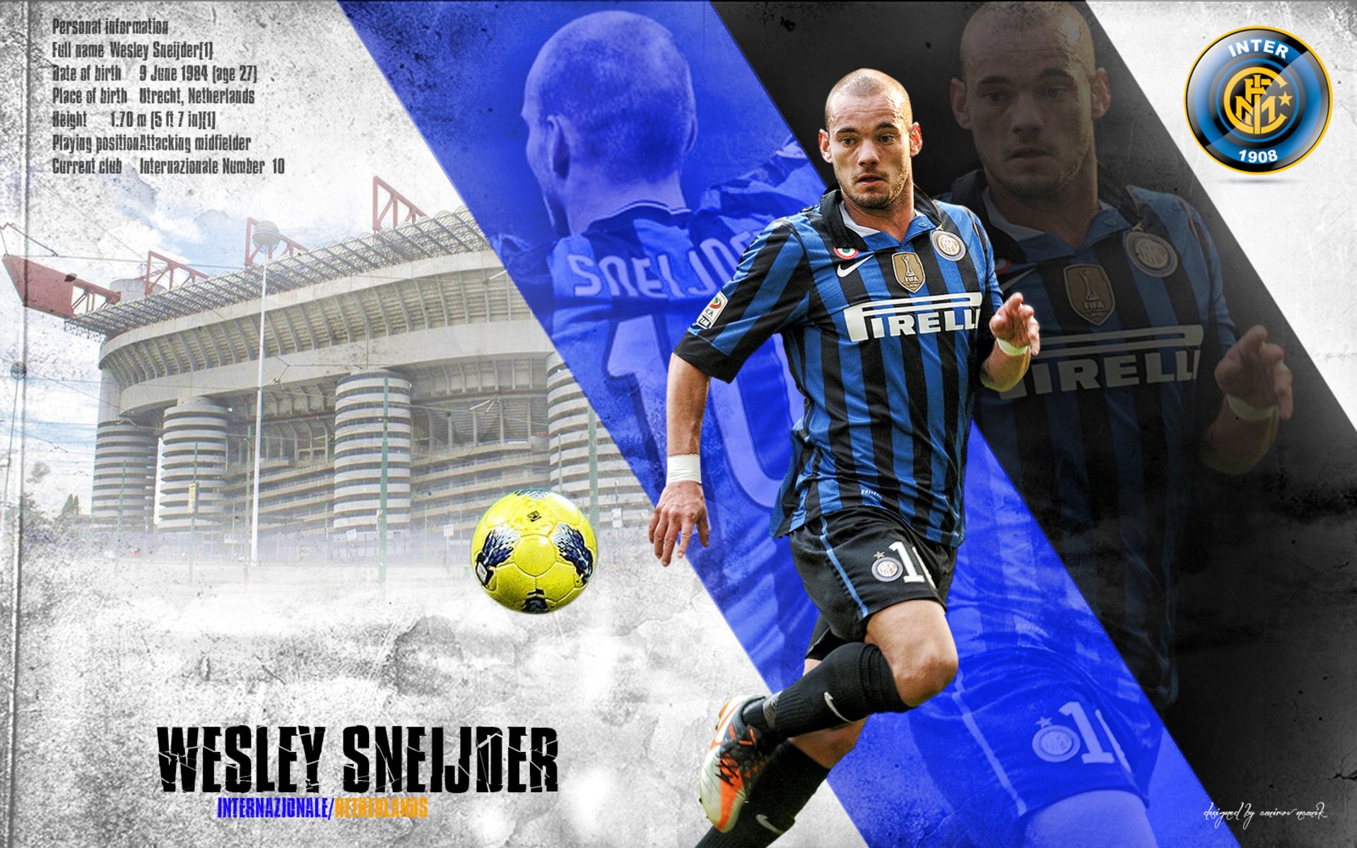 Wesley Sneijder Inter Milan Football Action San Siro Stadium HD Wallpaper