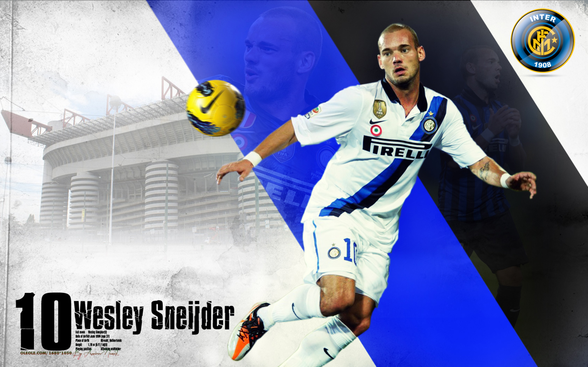 Wesley Sneijder in Inter Milan jersey with San Siro stadium HD Wallpaper