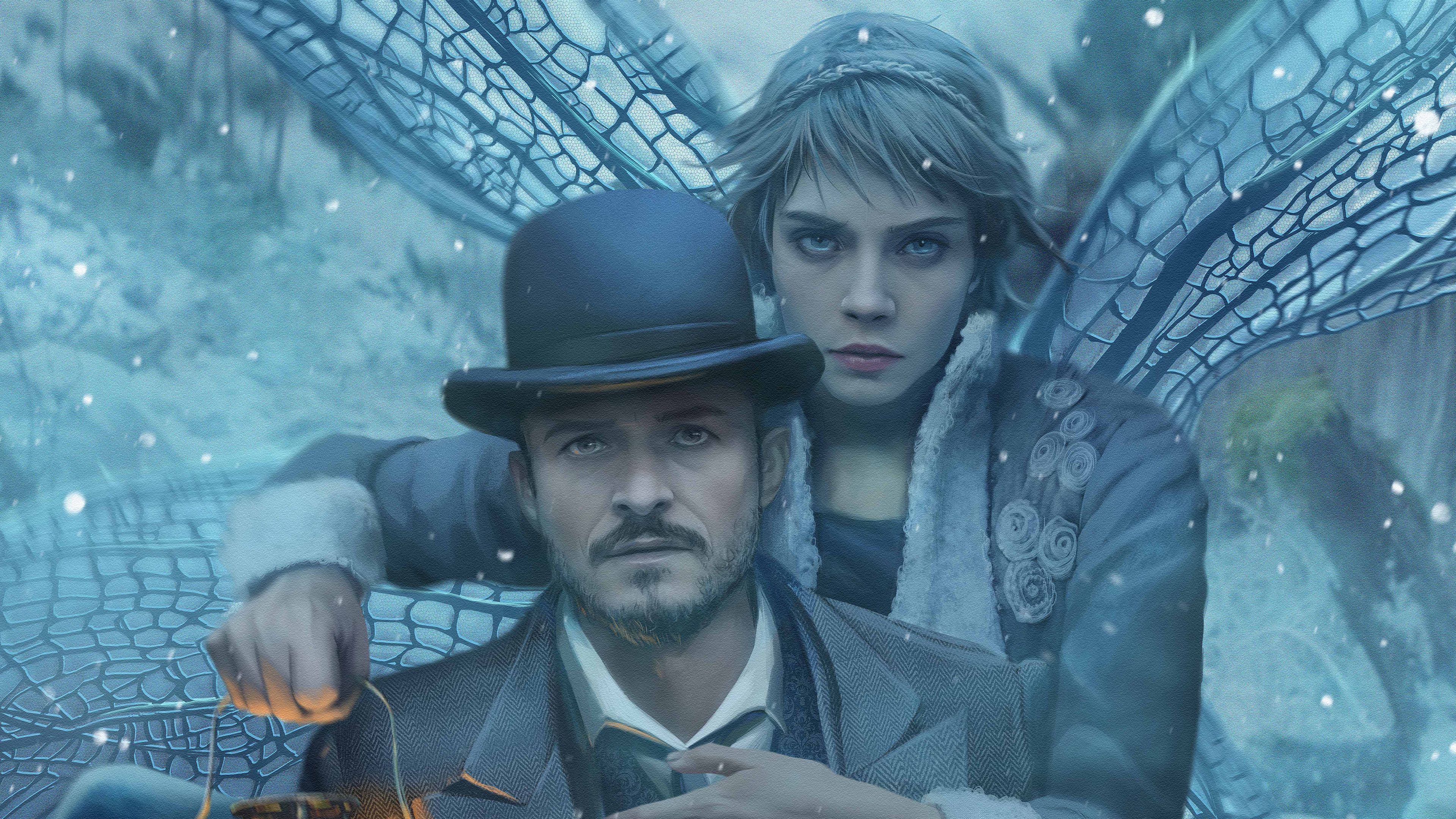 Carnival Row: Orlando Bloom and Cara Delevingne in snow 4K HD Wallpaper