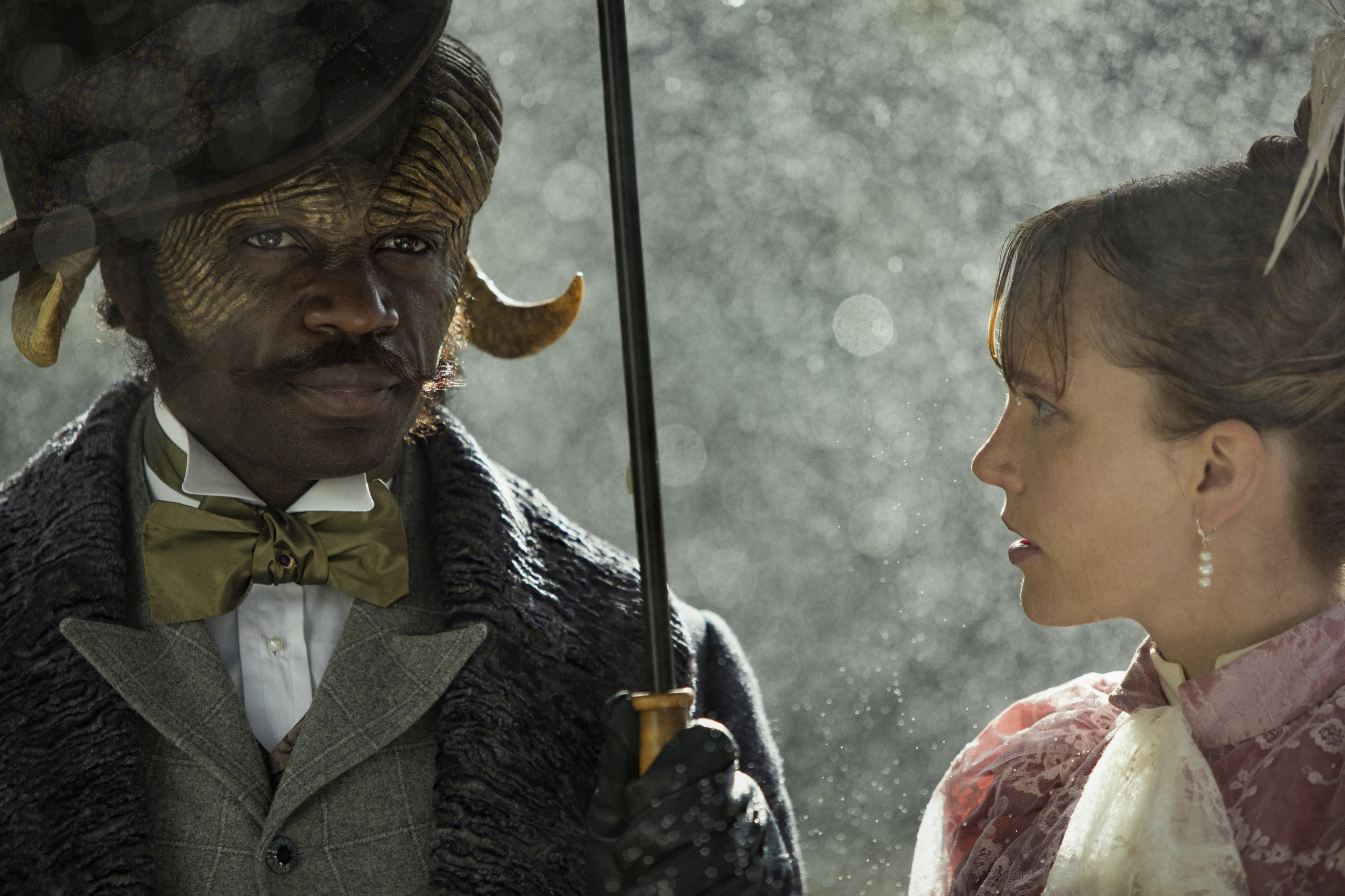 Agreus Astrayon and Imogen Spurnrose in Carnival Row rain HD Wallpaper