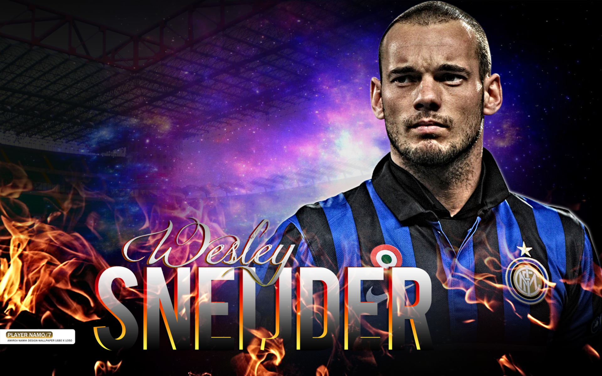 Wesley Sneijder Inter Milan with fiery cosmic background HD Wallpaper
