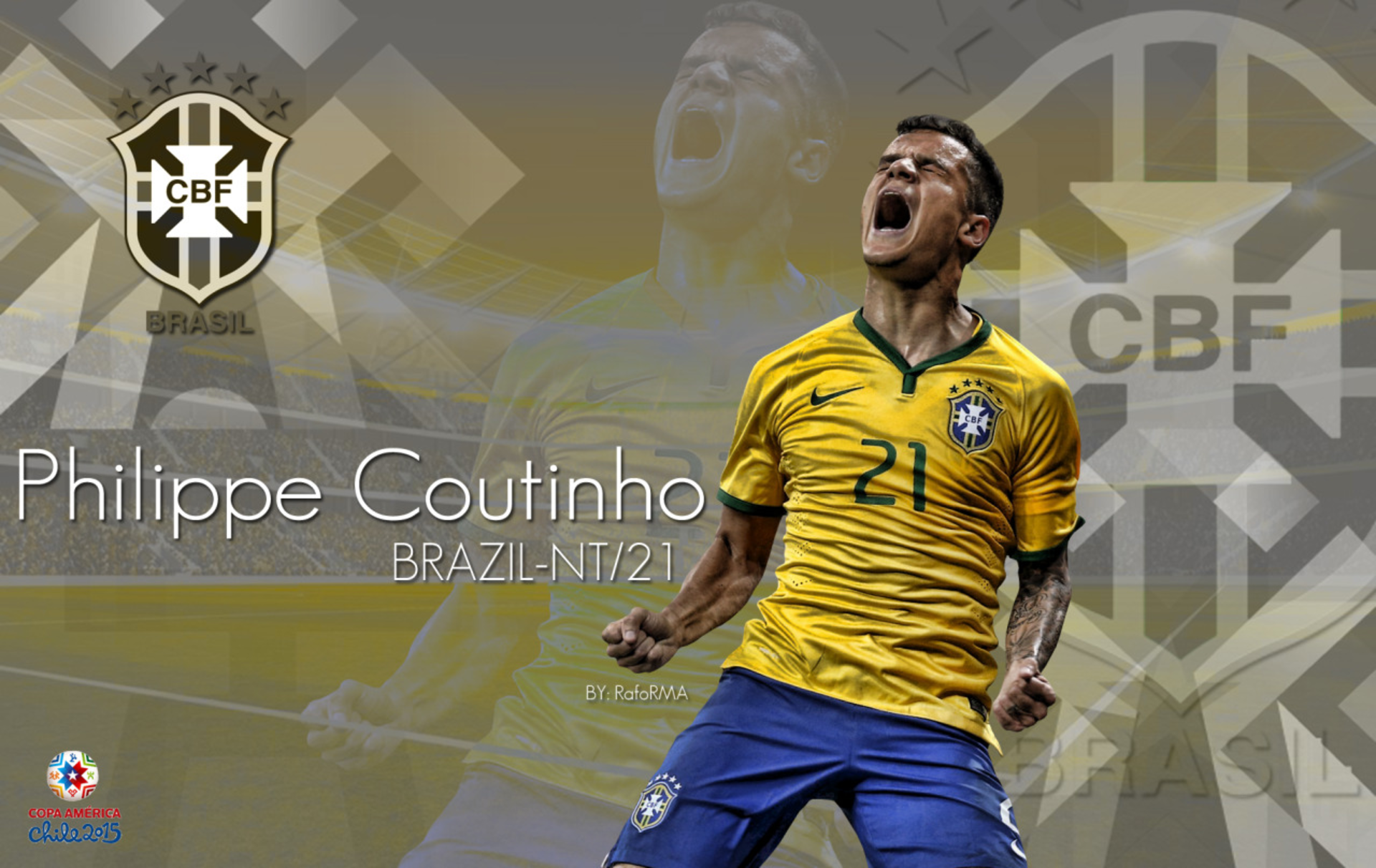 Philippe Coutinho celebrating for Brazil National Football Team HD Wallpaper