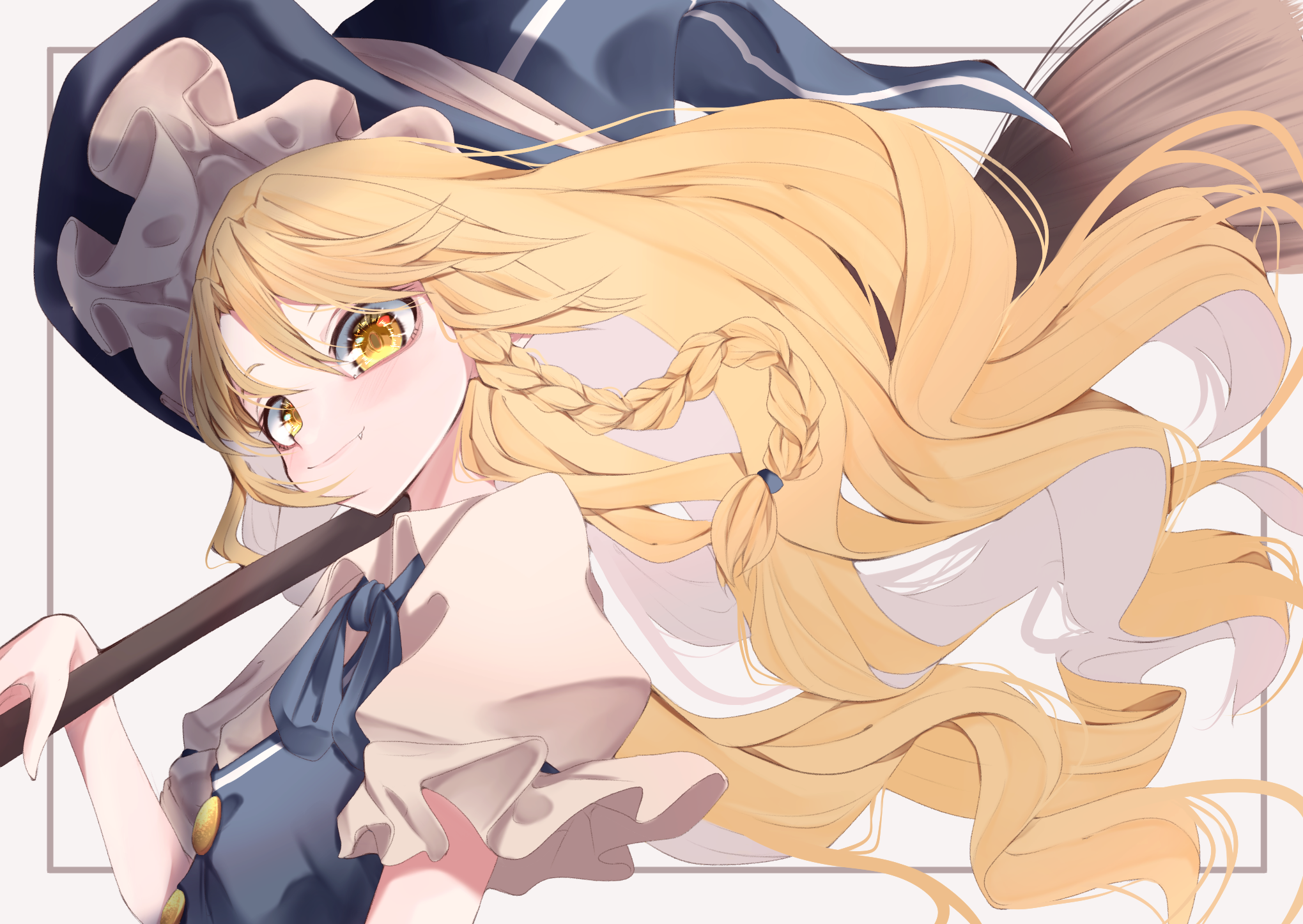 Touhou Marisa Kirisame with broom and flowing hair HD Wallpaper