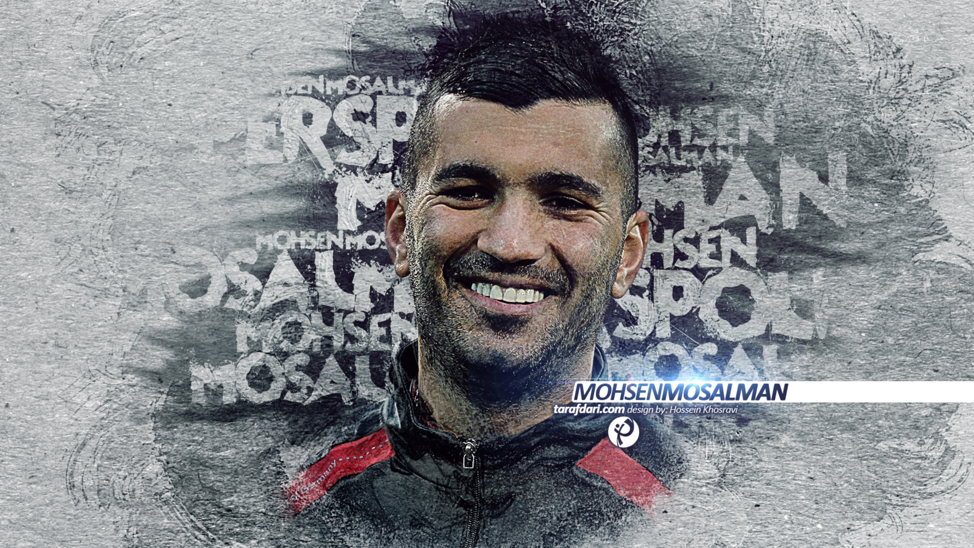 Mohsen Mosalman smiling with Persepolis text background HD Wallpaper