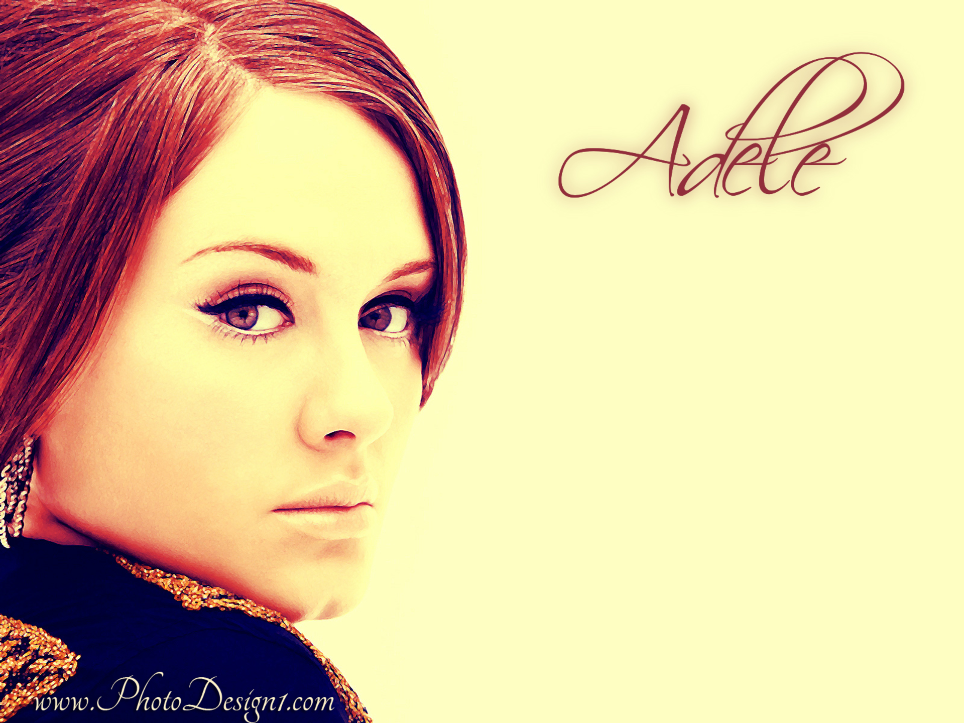 Adele elegant portrait with script name HD Wallpaper