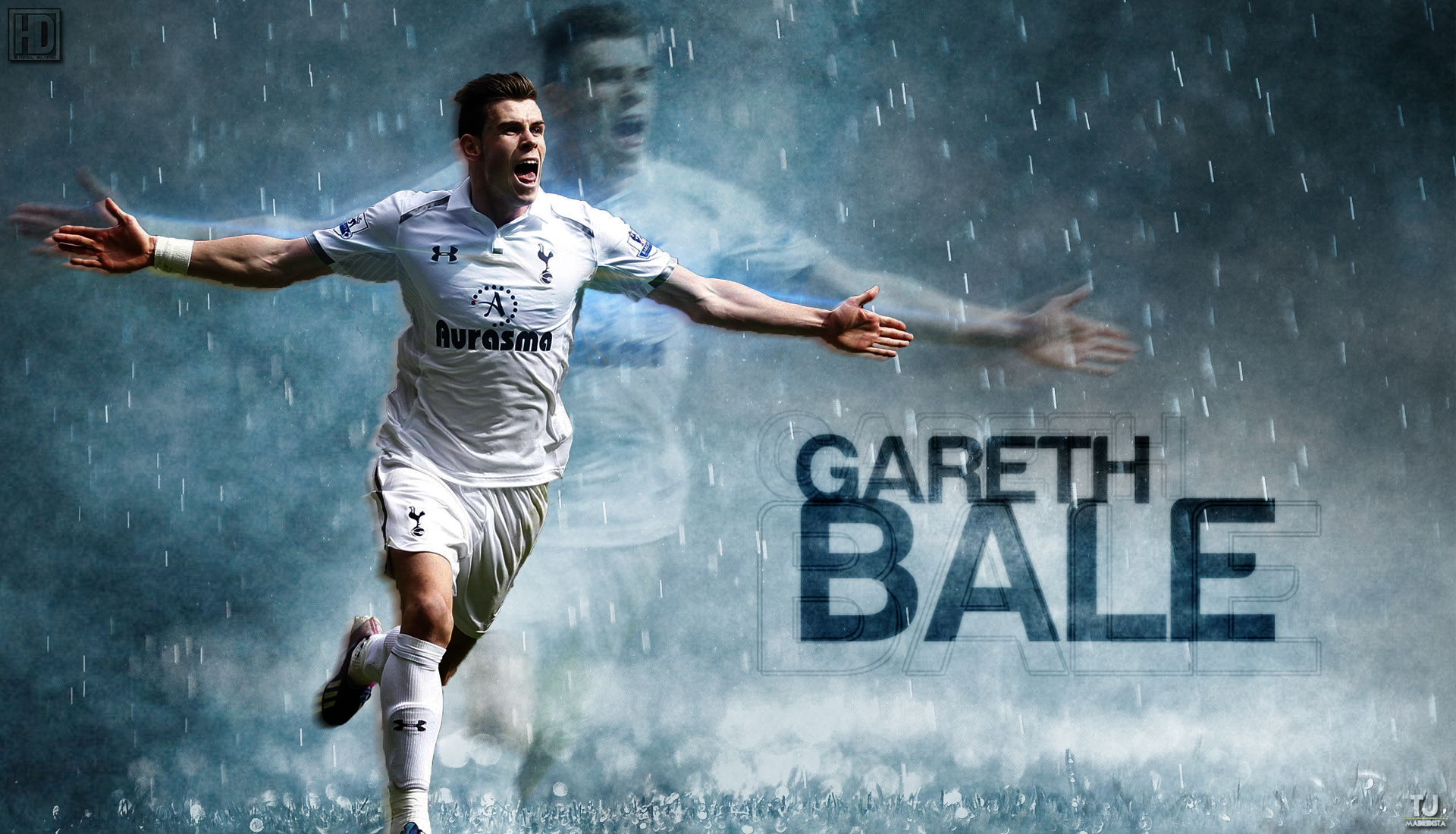 Gareth Bale celebrating for Tottenham Hotspur in the rain HD Wallpaper