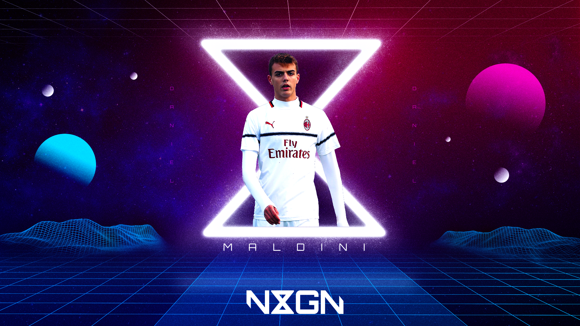 Daniel Maldini A.C. Milan retro neon space art HD Wallpaper