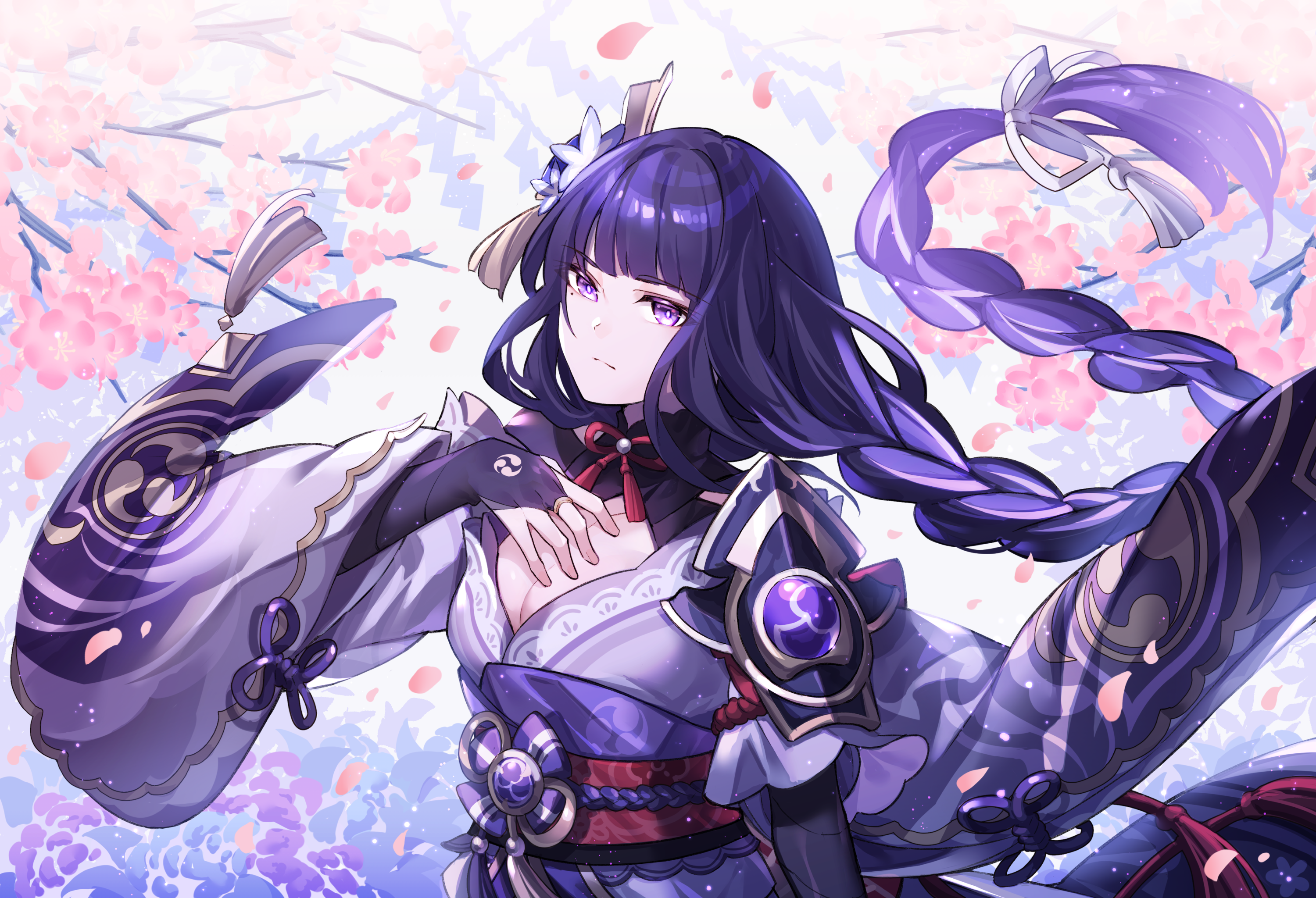 Baal Raiden Shogun (Genshin Impact) in spring blossoms HD Wallpaper