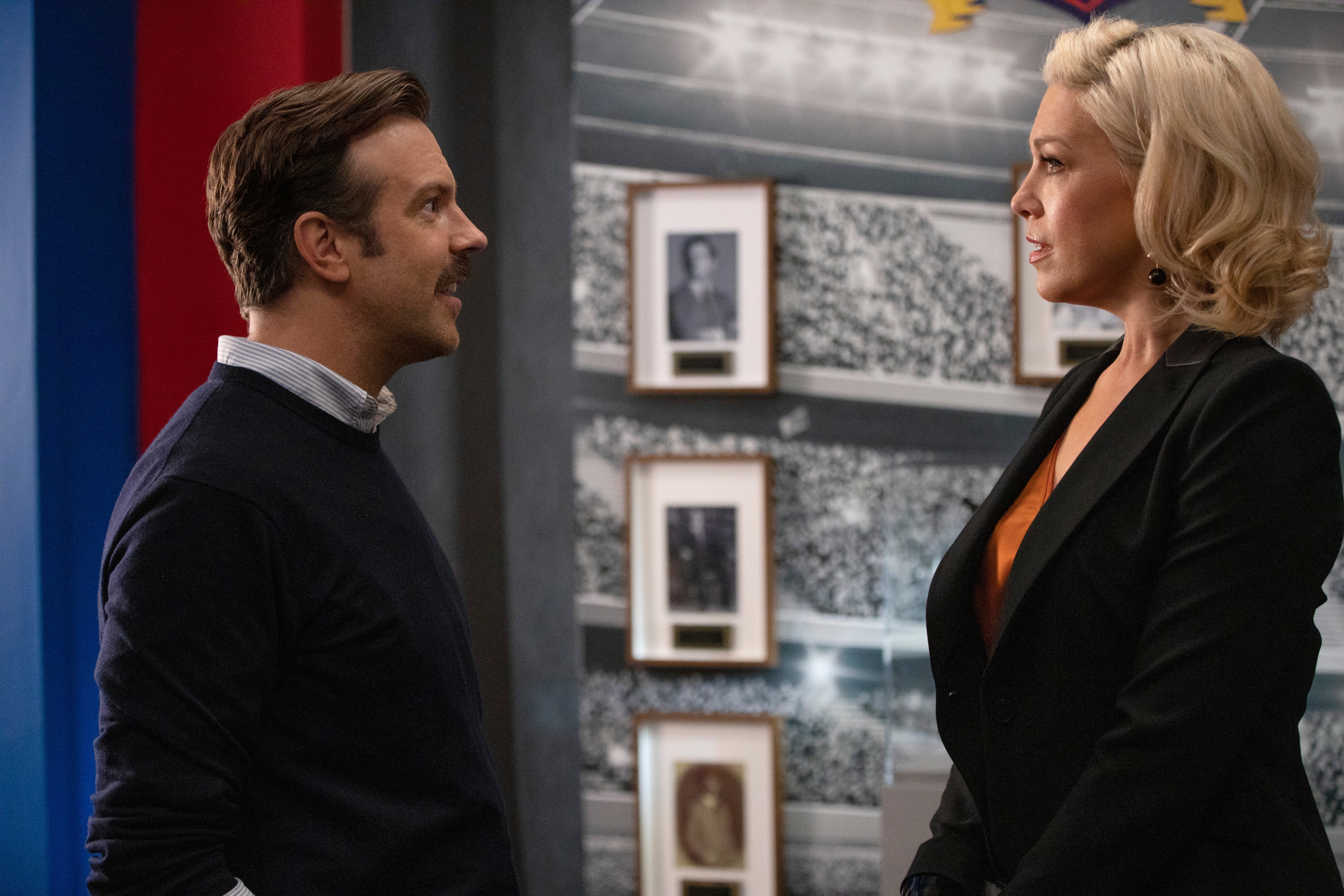 Ted Lasso and Rebecca Welton in conversation HD Wallpaper