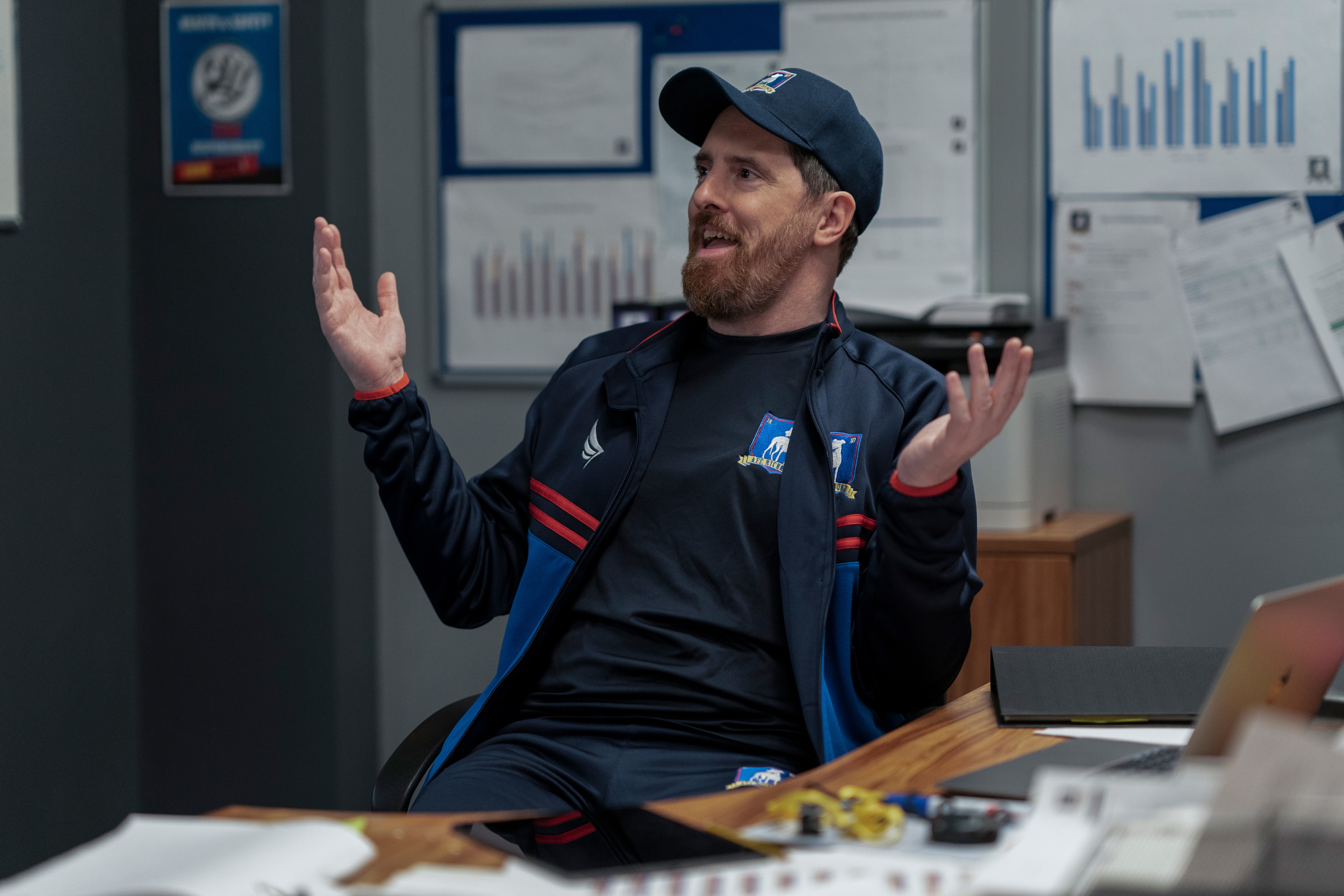 Brendan Hunt as Coach Beard gesturing in Ted Lasso HD Wallpaper